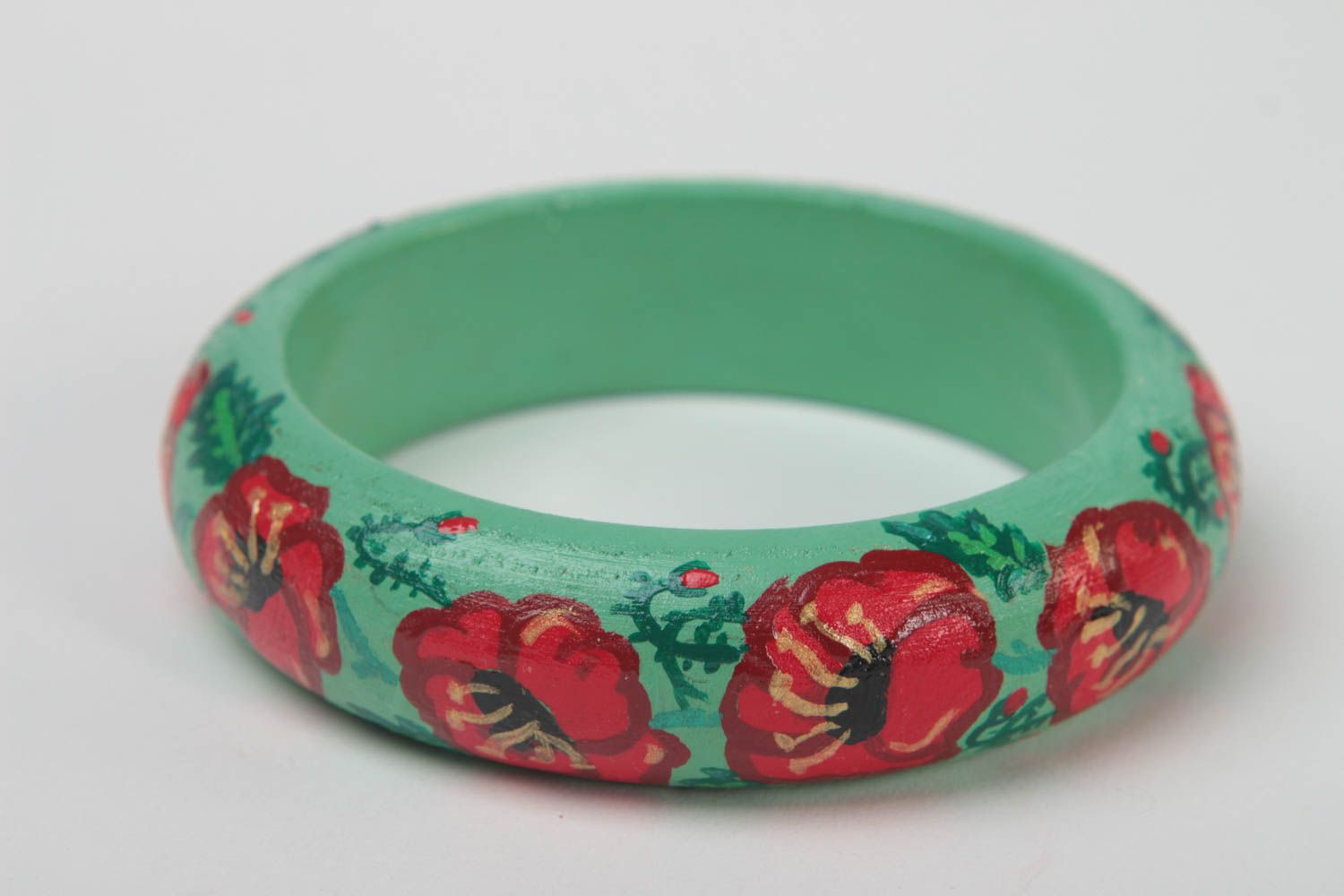 Bracelet en bois vert motif floral Bijou fait main original Cadeau femme photo 1