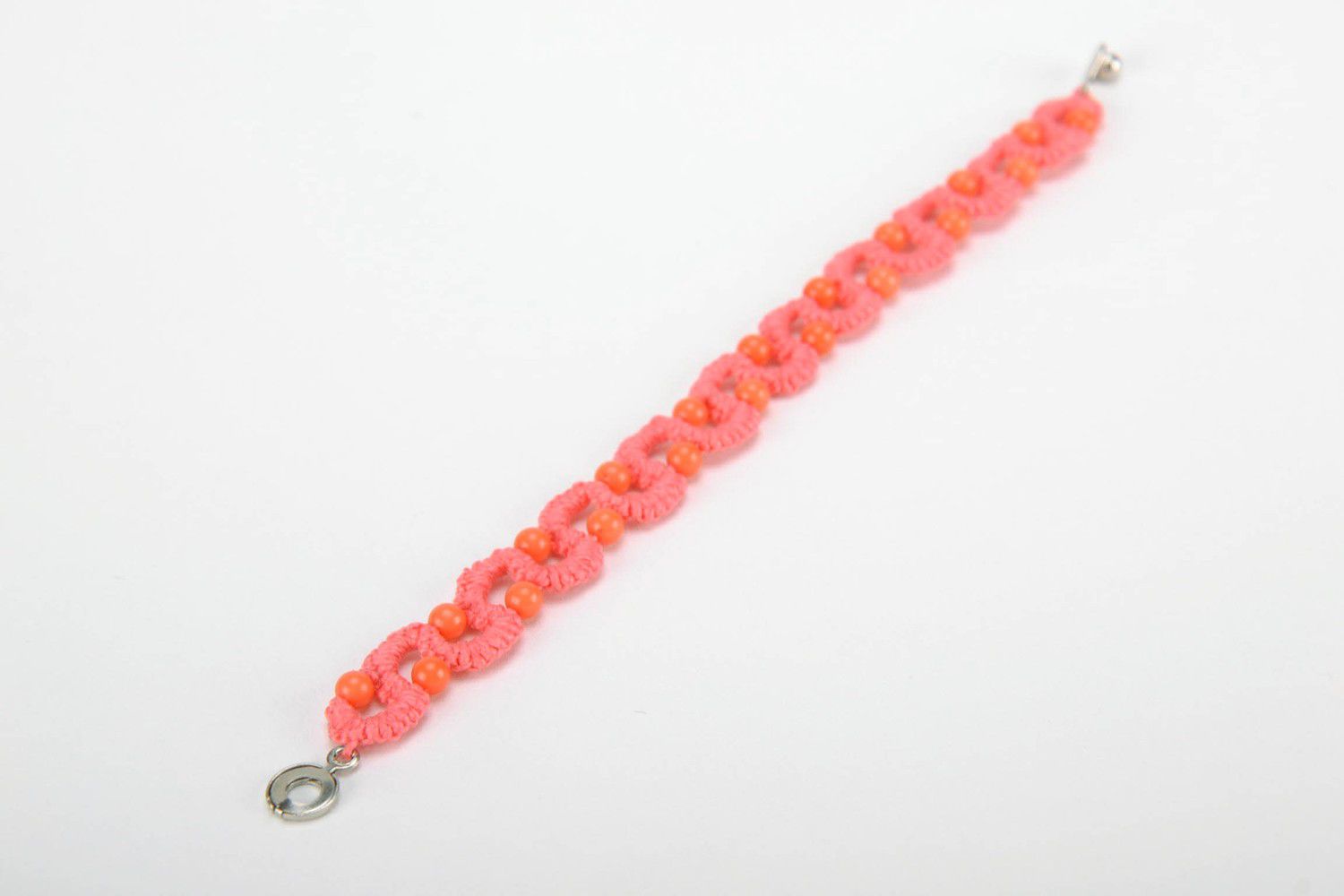 Bracelet braided from cotton threads orange photo 2