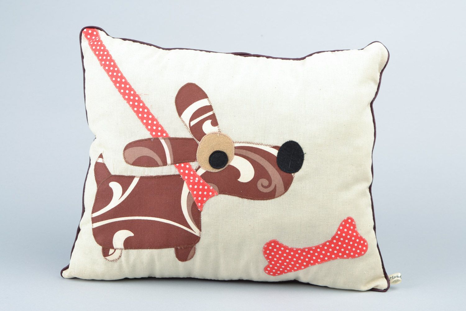 Handmade decorative white throw pillow sewn of natural fabrics Kind Dog photo 1