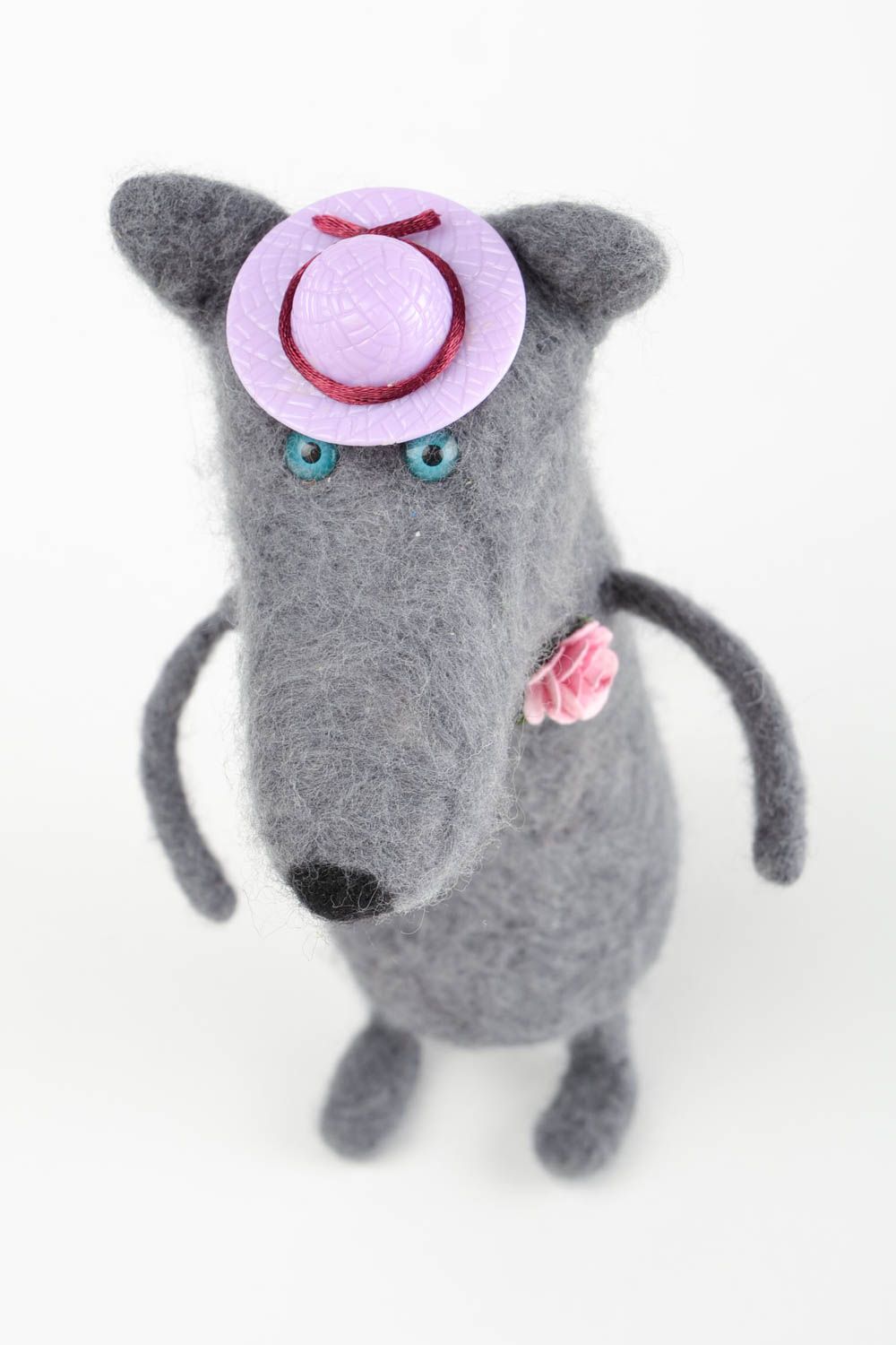 Peluche décorative fait main Jouet en laine rat gris Cadeau enfant feutrage photo 4