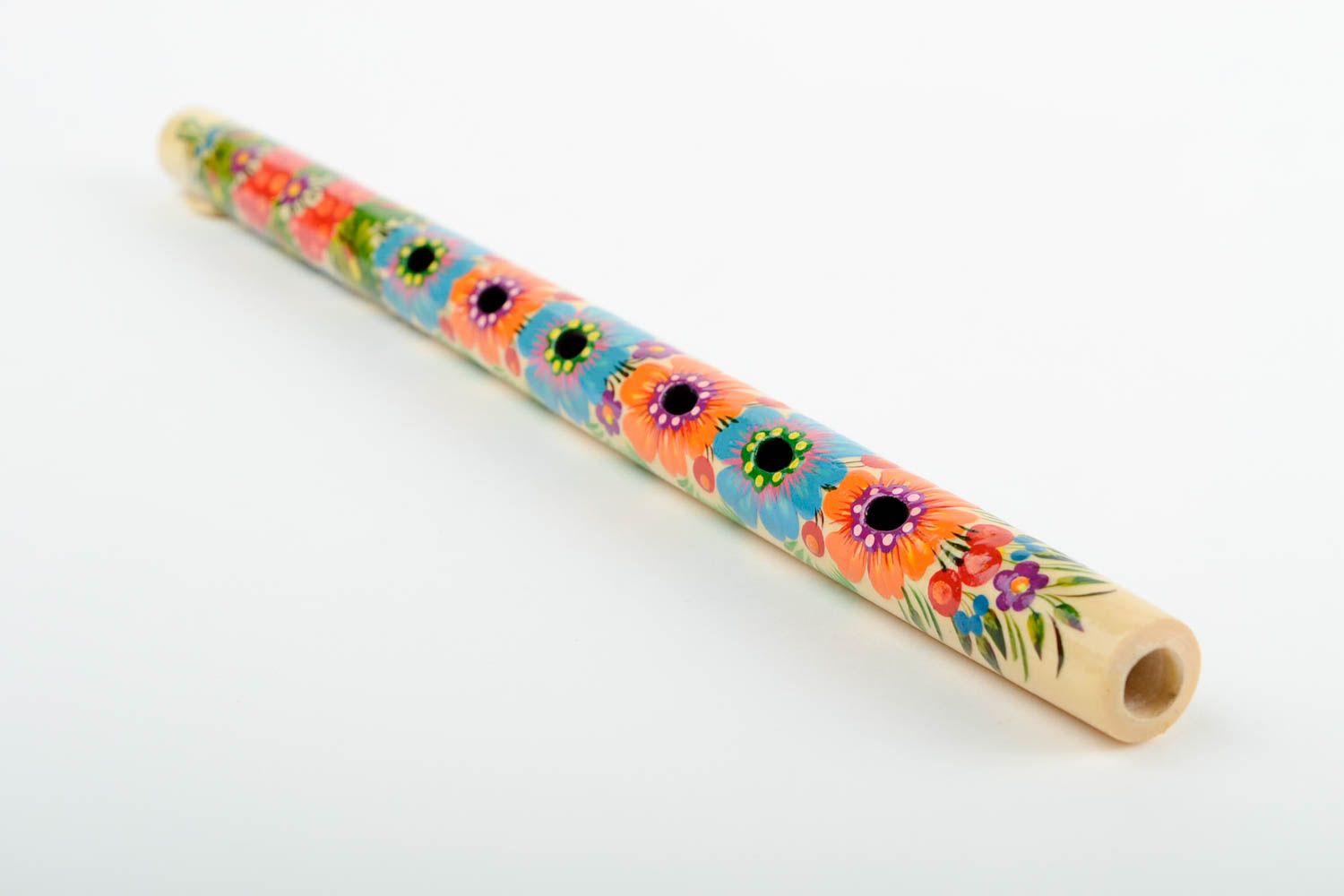 Sopilka Instrument à vent fait main en bois multicolore motif floral Idée cadeau photo 3