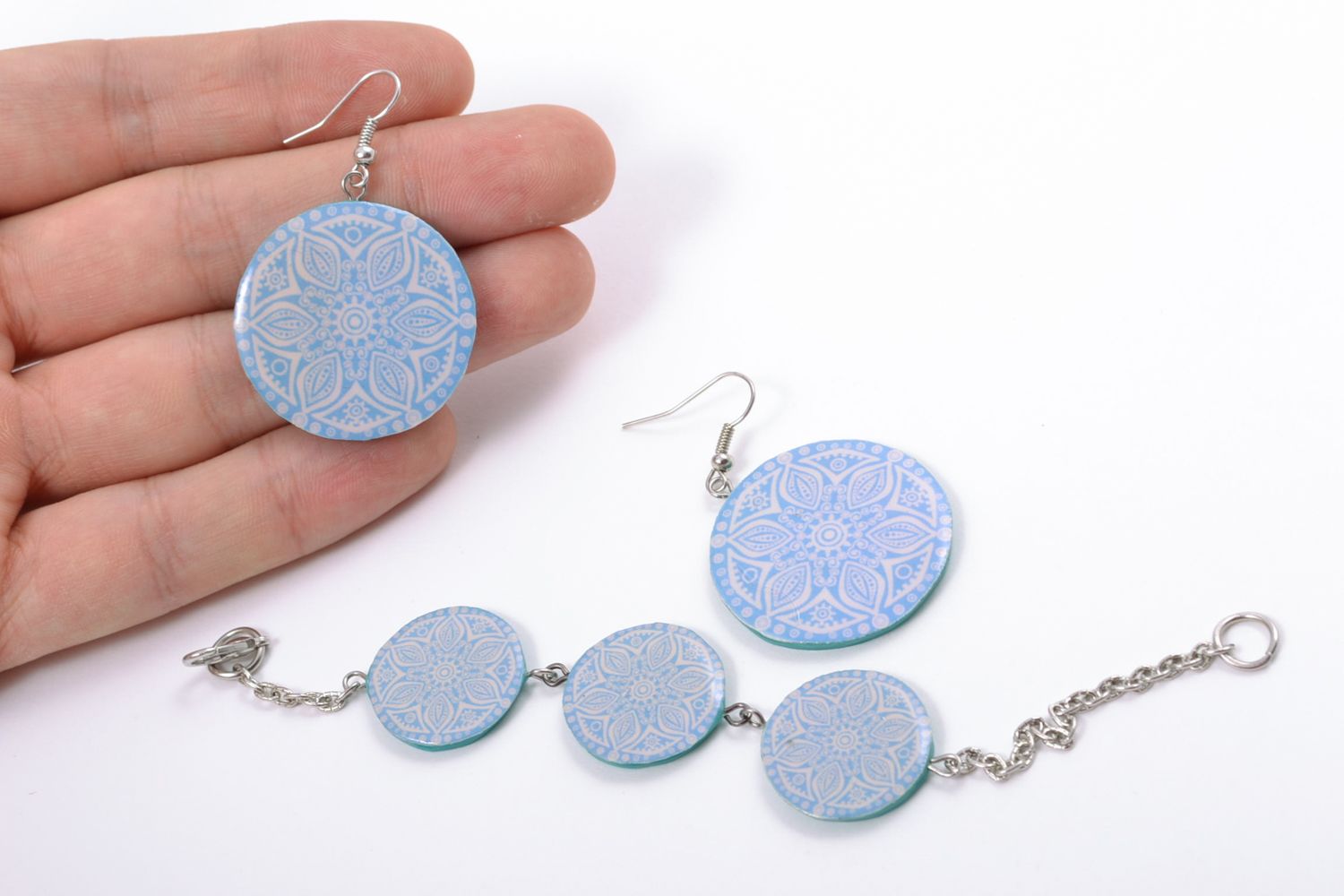 Polymer clay jewelry set of blue color photo 2