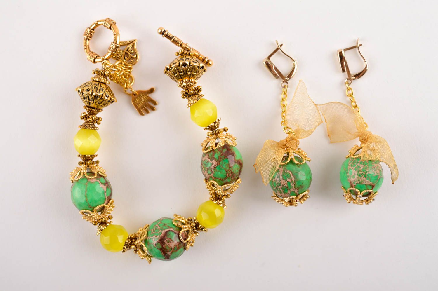 Handmade gemstone jewelry set designer earrings fashion wrist bracelet photo 2