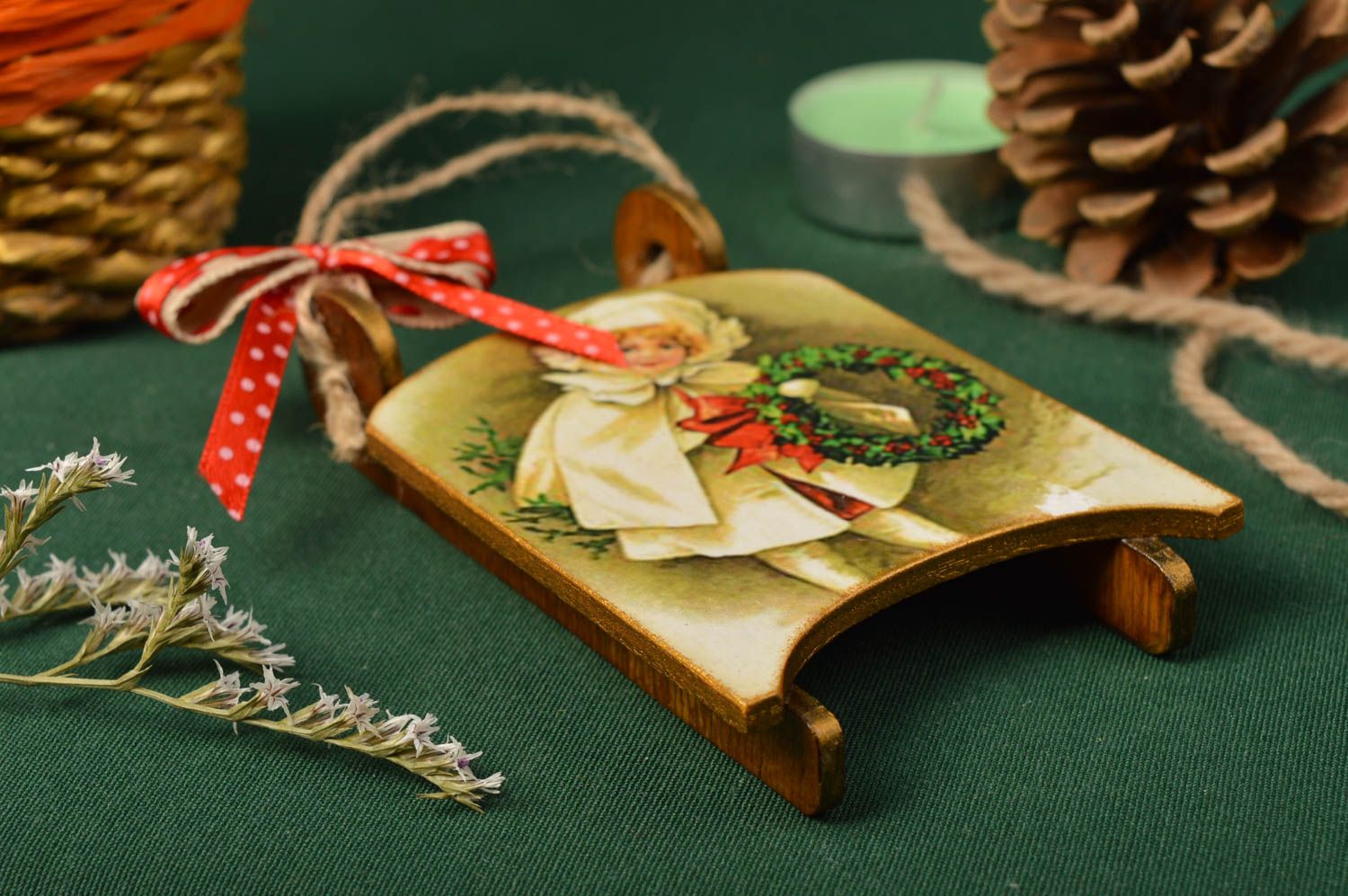 Decoración para Navidad hecha a mano de madera arreglo navideño regalo original foto 1