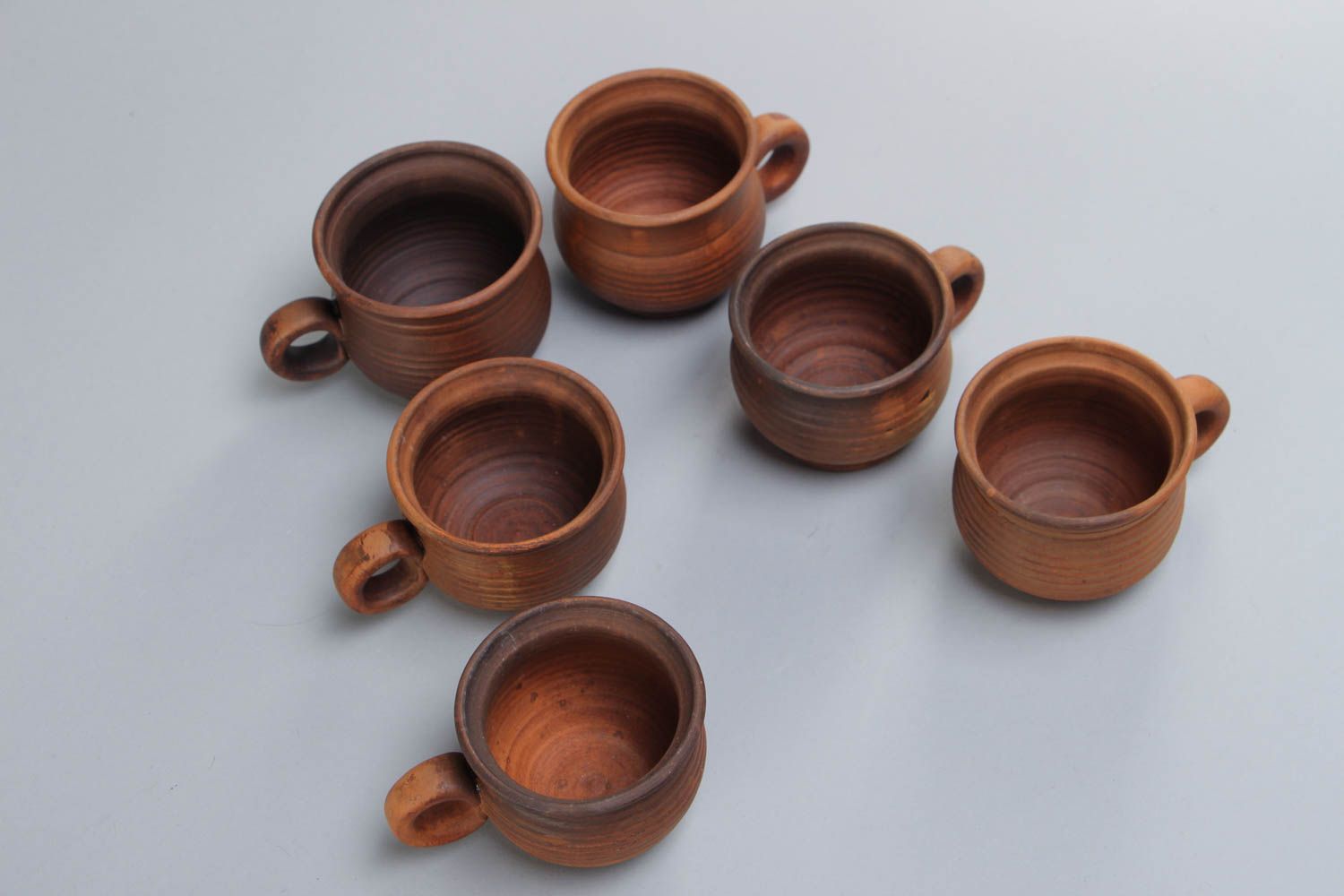 6 six clay coffee 2 oz cups in ancient style with handle and no pattern photo 3