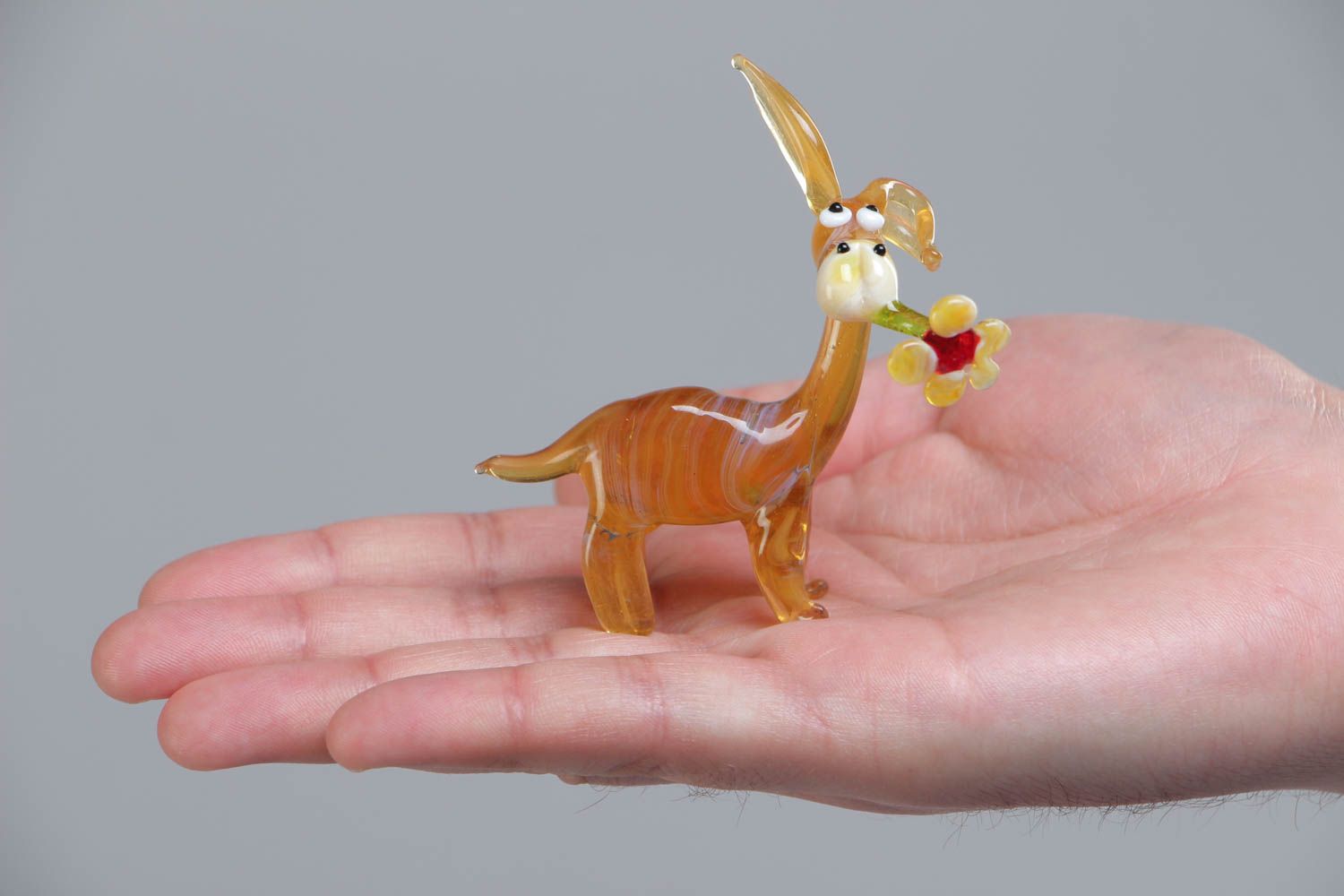 Handmade collectible lampwork glass miniature animal figurine of donkey photo 5