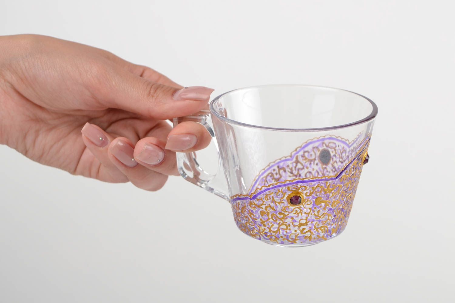 Креативная чашка ручной работы красивая посуда изделие из стекла 200 мл фото 2