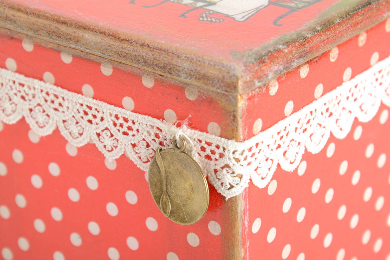 Bright designer decoupage technique box handmade wooden jewelry box polka dot photo 5
