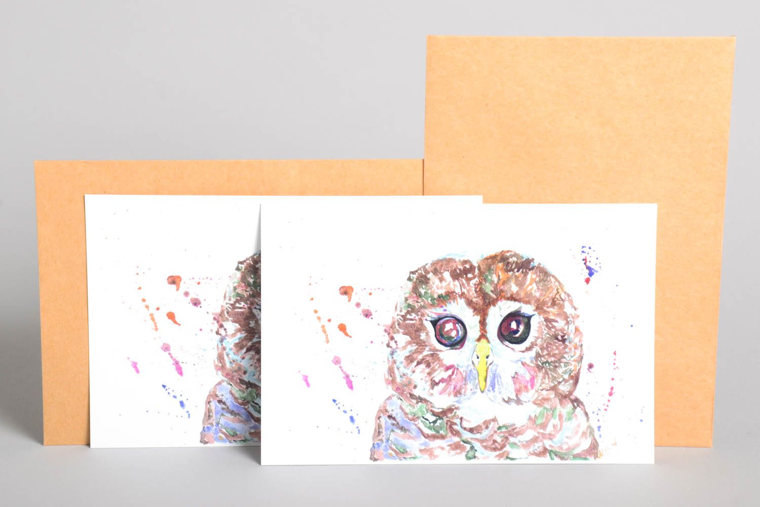 Открытки ручной работы красивые открытки две поздравительные открытки Совушки фото 2
