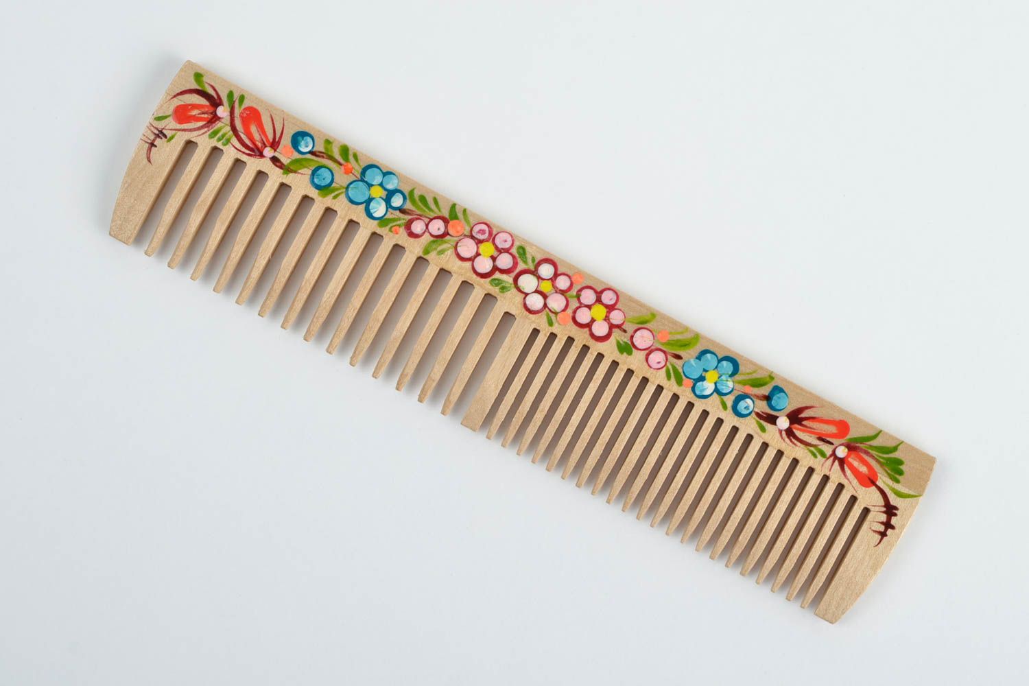 Деревянная расческа для волос гребень с Петриковской росписью ручной работы фото 3
