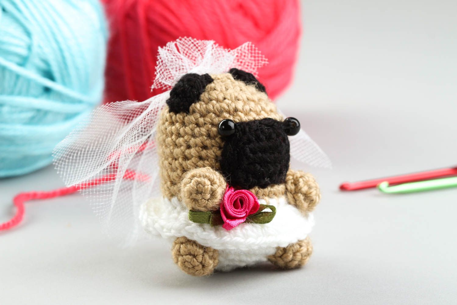 Handmade interior soft toy unusual crocheted dog stylish present for kids photo 1