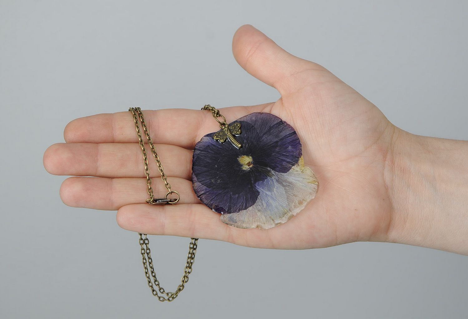 Pendant made from natural flowers Pansies photo 5