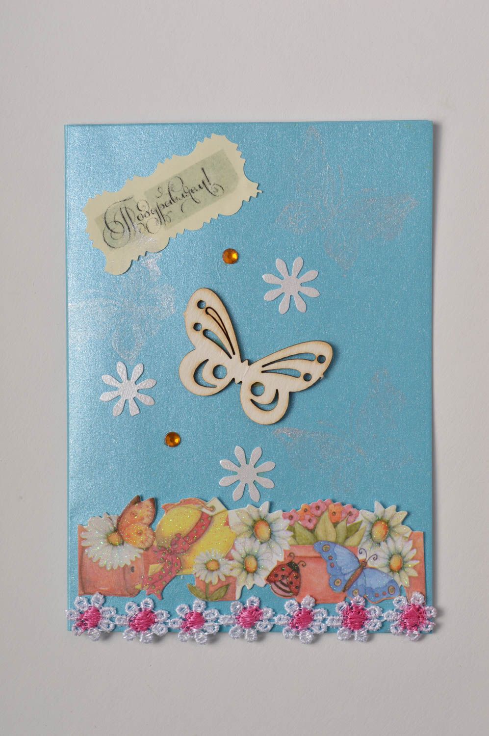 Carte de voeux design faite main bleue en carton décorée Petit cadeau original photo 2