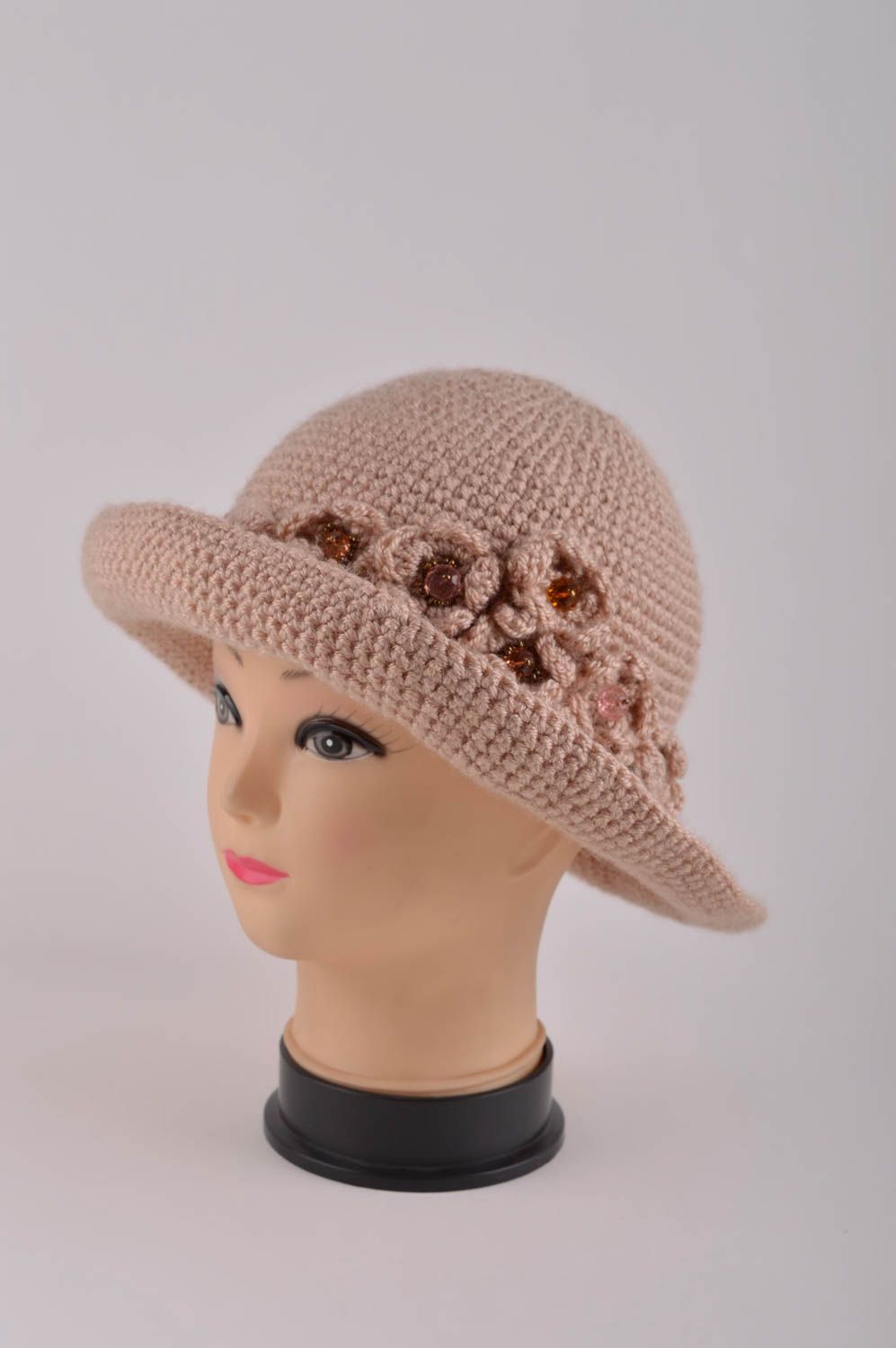 Вязаная шляпа ручной работы головной убор женская шляпа оригинальная авторская фото 2