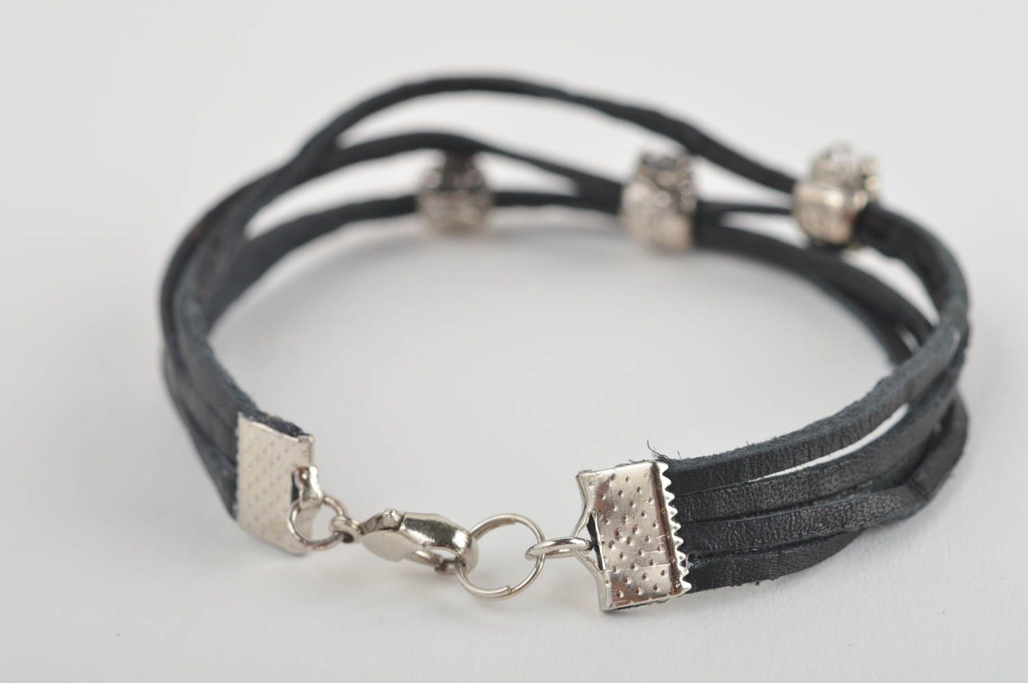 Handmade leather bracelet wrist bracelet black bracelets for women cool gifts photo 5