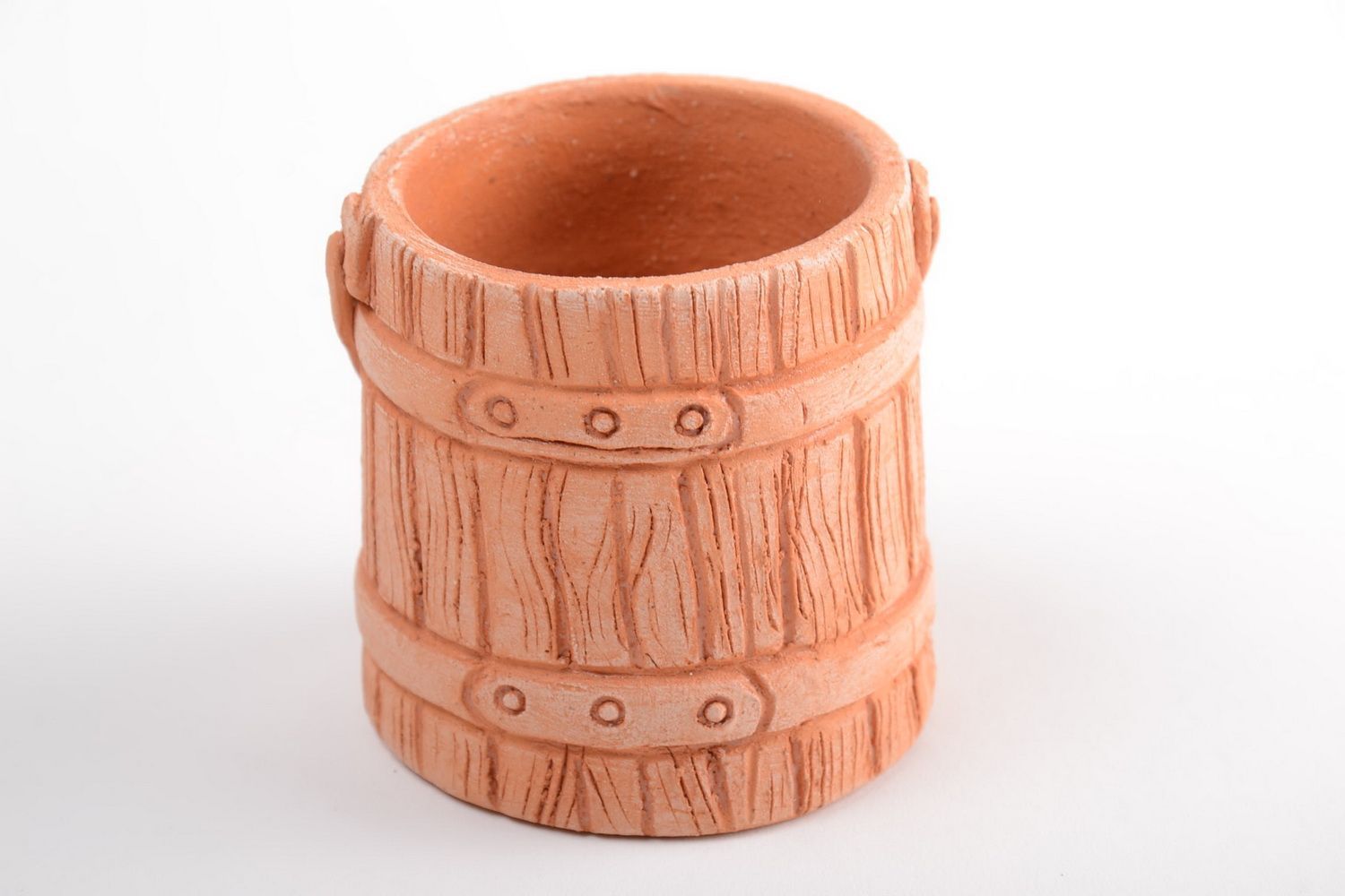 Pot pour épices en céramique brun clair en forme de seau fait main ethnique photo 4