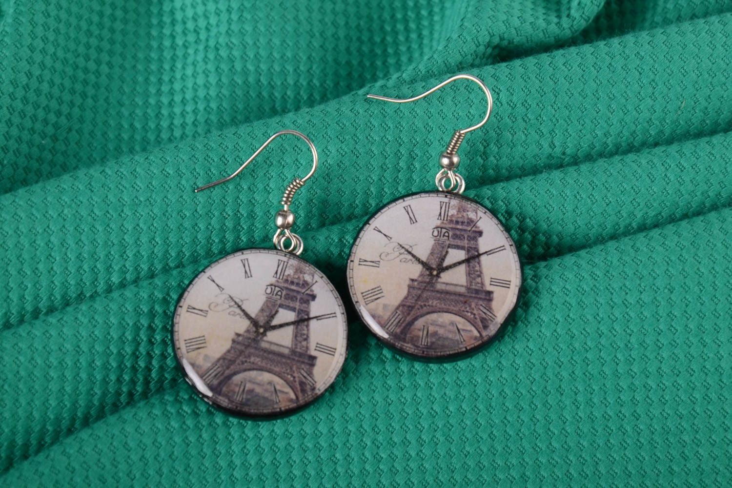 Stylish handmade earrings with Eifel Tower polymer clay accessories for girls photo 1