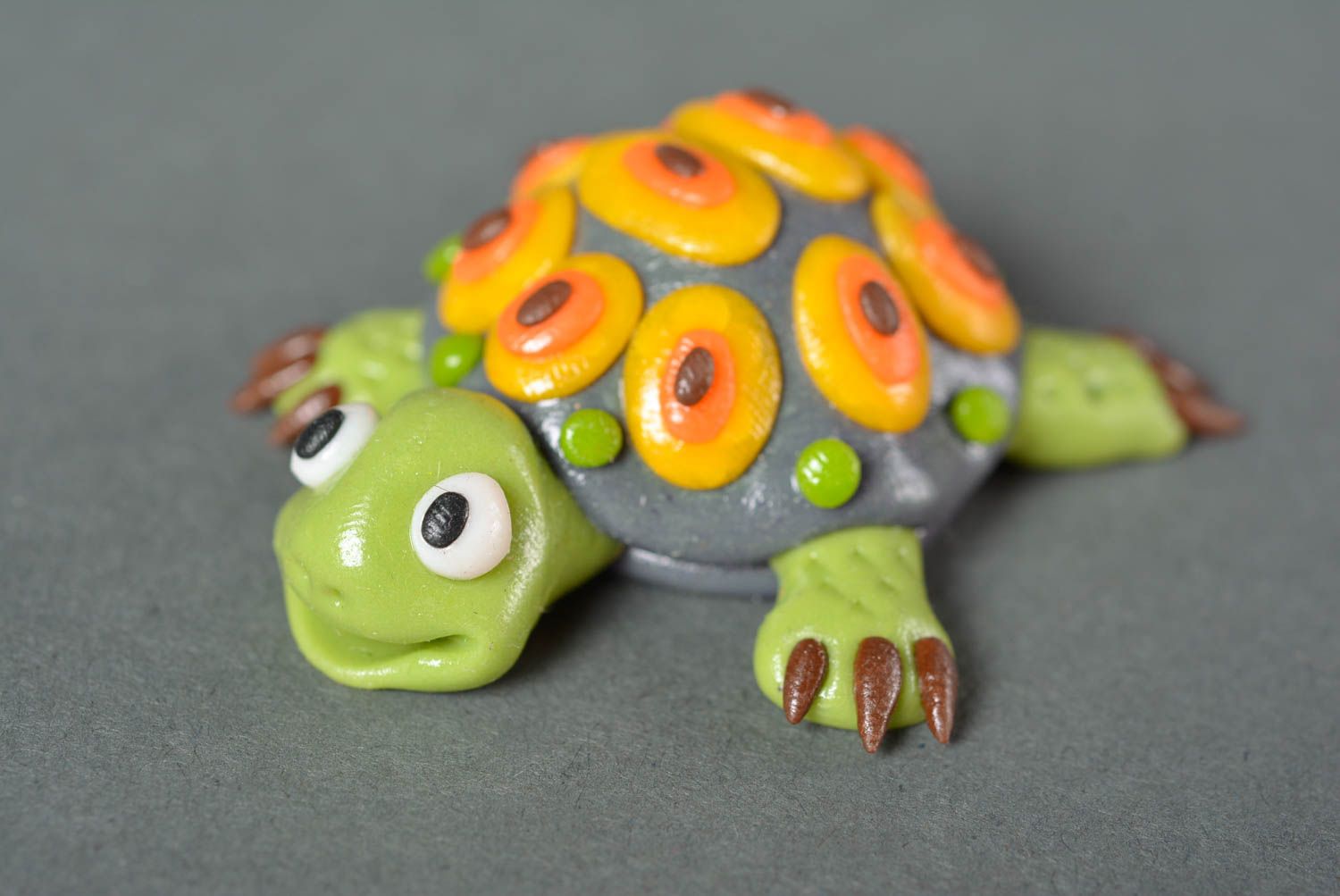 Handmade polymer clay decor unusual ceramic figurine stylish turtle toy photo 1