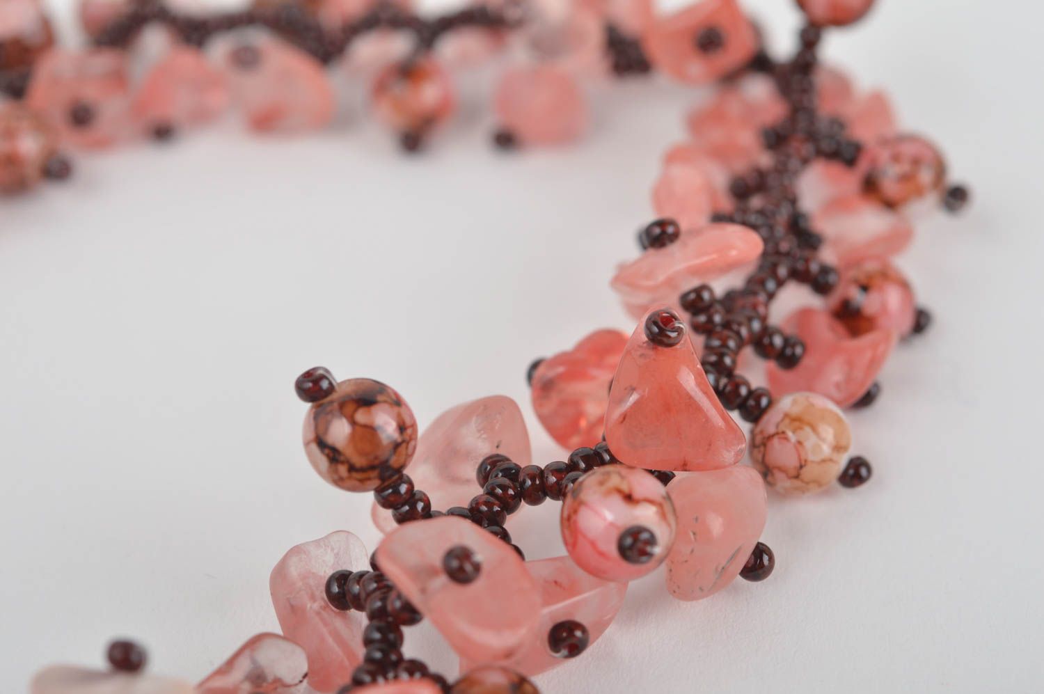 Collier long Bijou fait main rose perles rocaille perles céramiques Cadeau femme photo 4