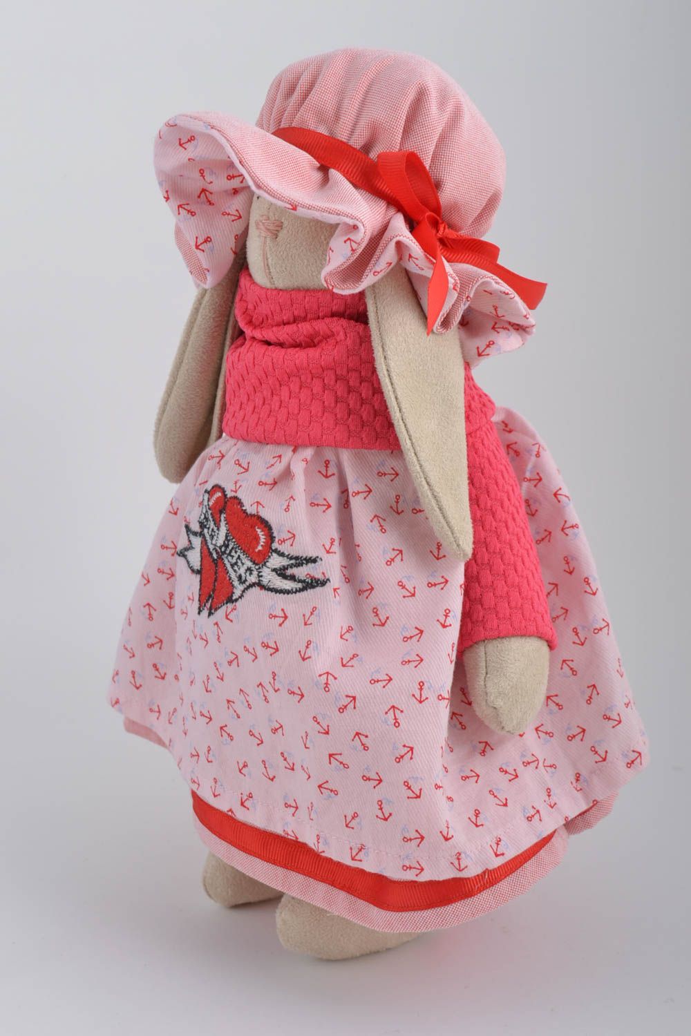 Jouet enfant fait main Peluche lapin en robe rose et chapeau Cadeau original  photo 3