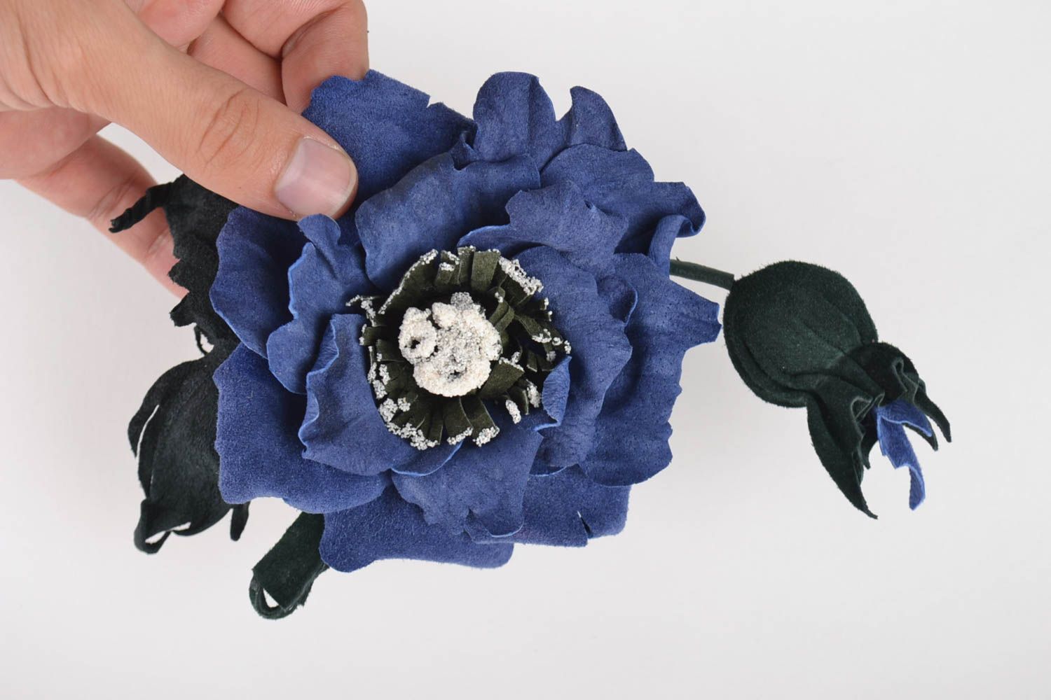Handmade Blumen Brosche Schmuck aus Leder Designer Accessoire Geschenk für Frau foto 2