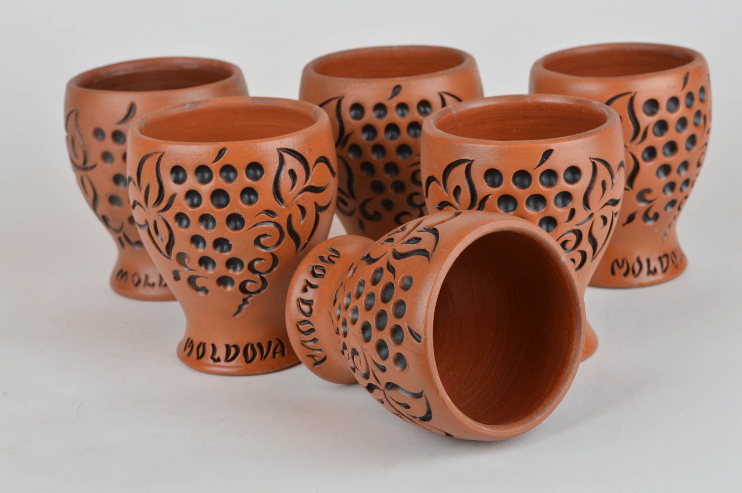Keramik Trinkbecher Set aus Ton 6 Stück in Braun 100 ml künstlerisch handmade foto 2