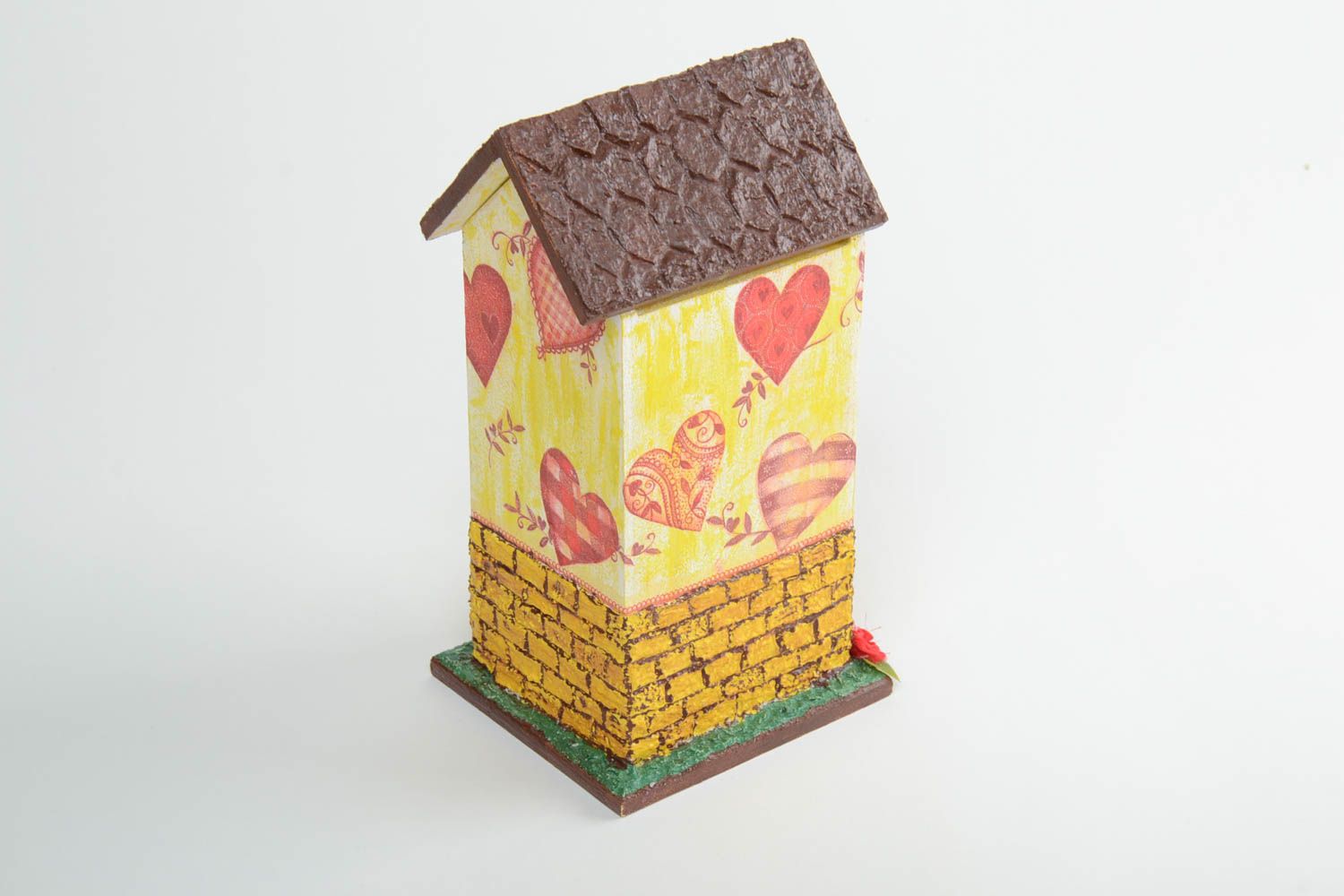 Künstlerischer schöner Behälter für Teebeutel aus Holz handmade Decoupage Technik Haus foto 3