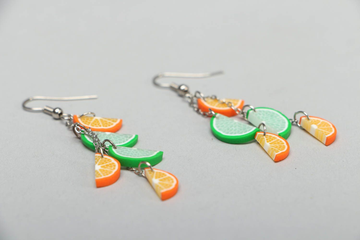 Long polymer clay earrings Citrus photo 2