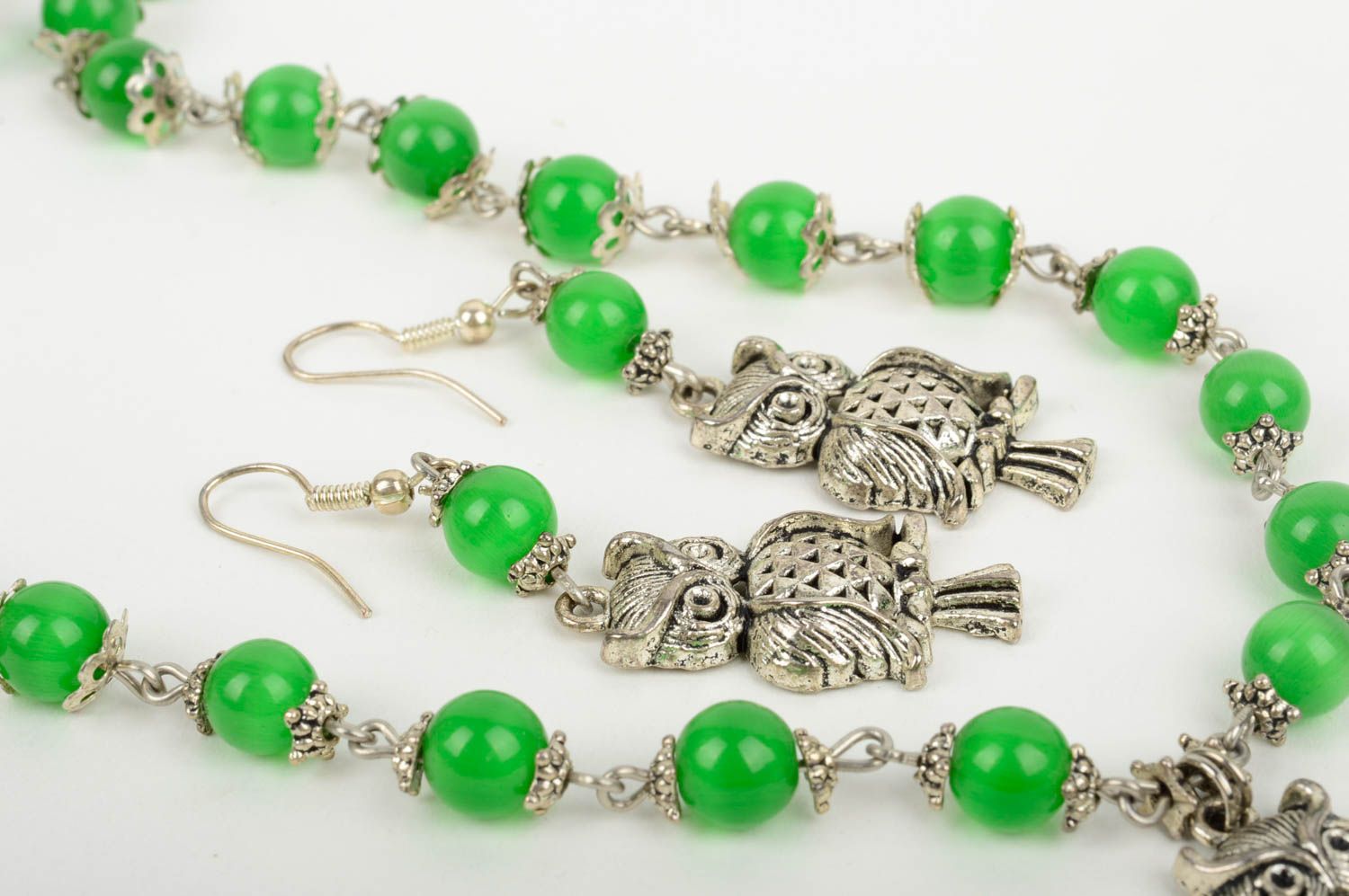 Ensemble bijoux vert Collier fait main Boucles Bracelet Accessoires mode photo 3