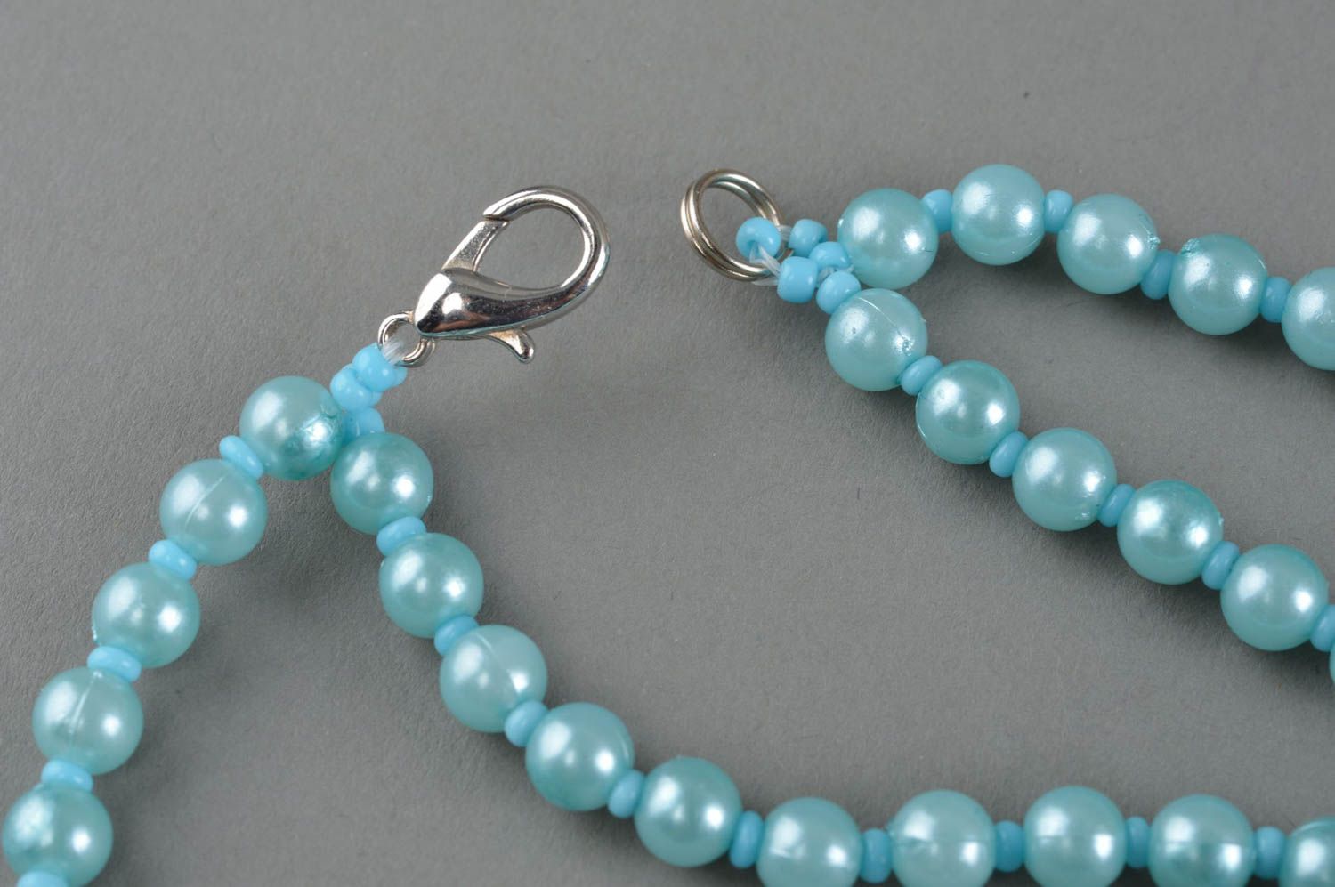 Handmade beaded necklace blue and white elegant accessory stylish jewelry photo 4
