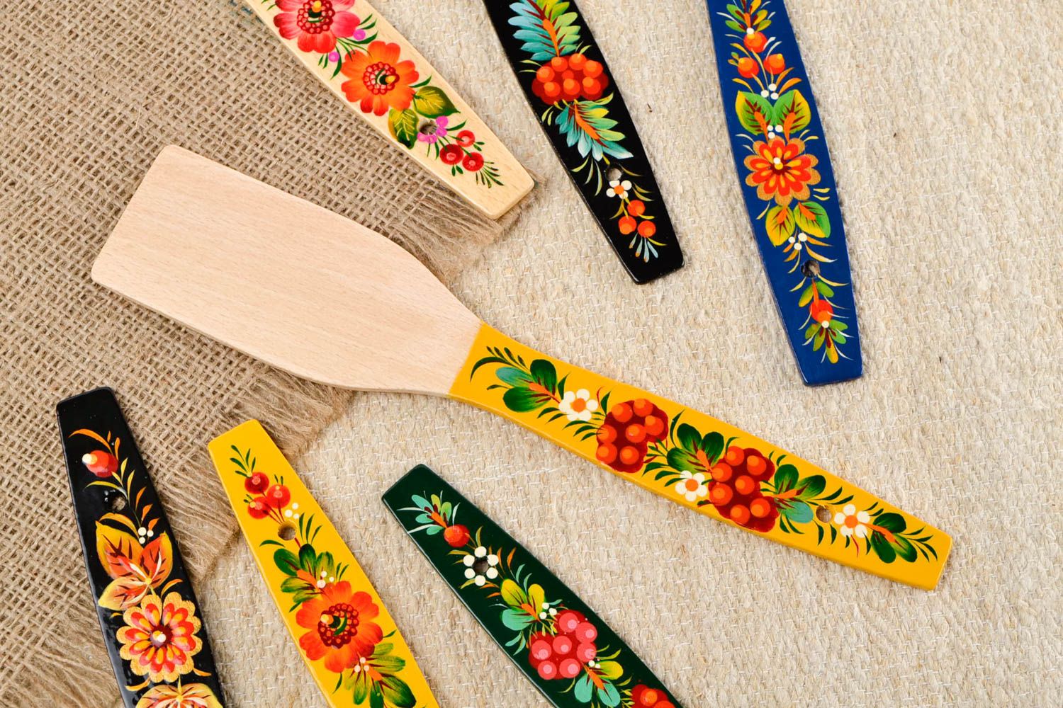 Espátula de madera decorada hecha a mano utensilio de cocina regalo original  foto 1