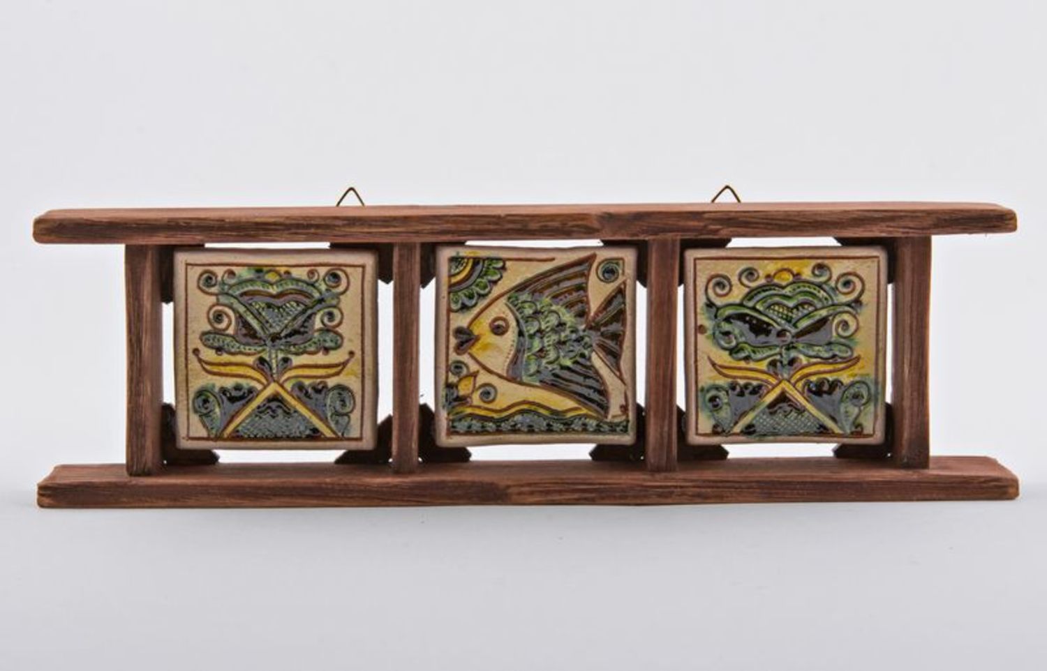 Mensola con affreschi decorativa fatta a mano Mensola di legno con piastrelle
 foto 1