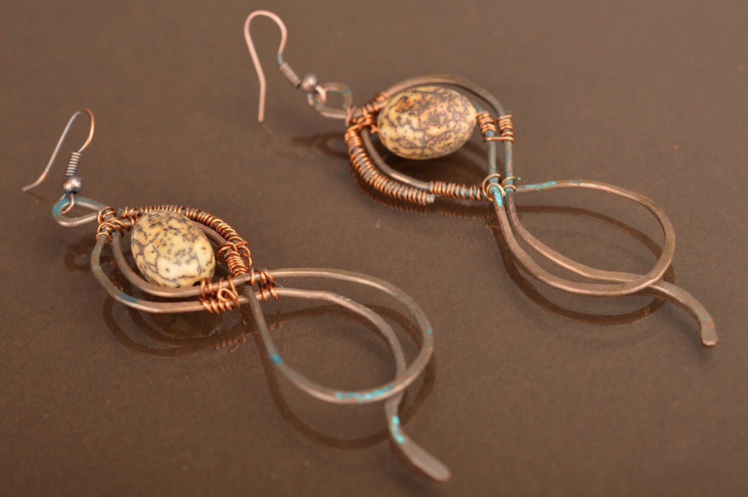 Designer handmade beautiful long earrings made of polymer clay and metal  photo 3