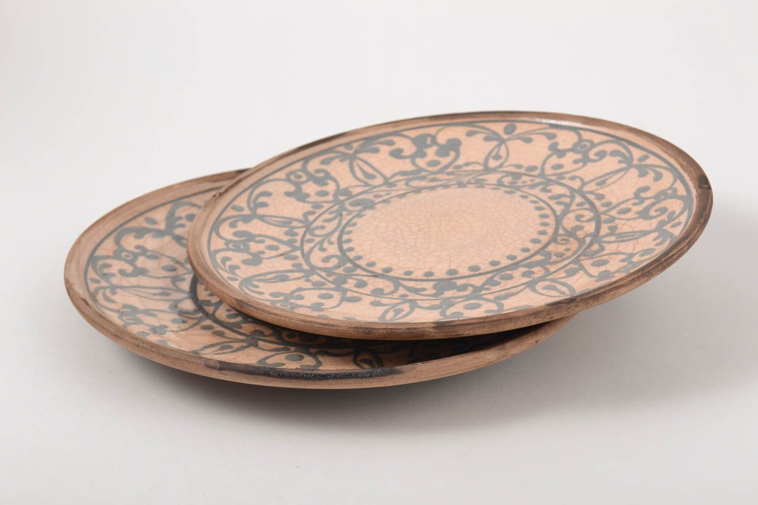 Керамические тарелки ручной работы глиняная посуда две расписные тарелки фото 3