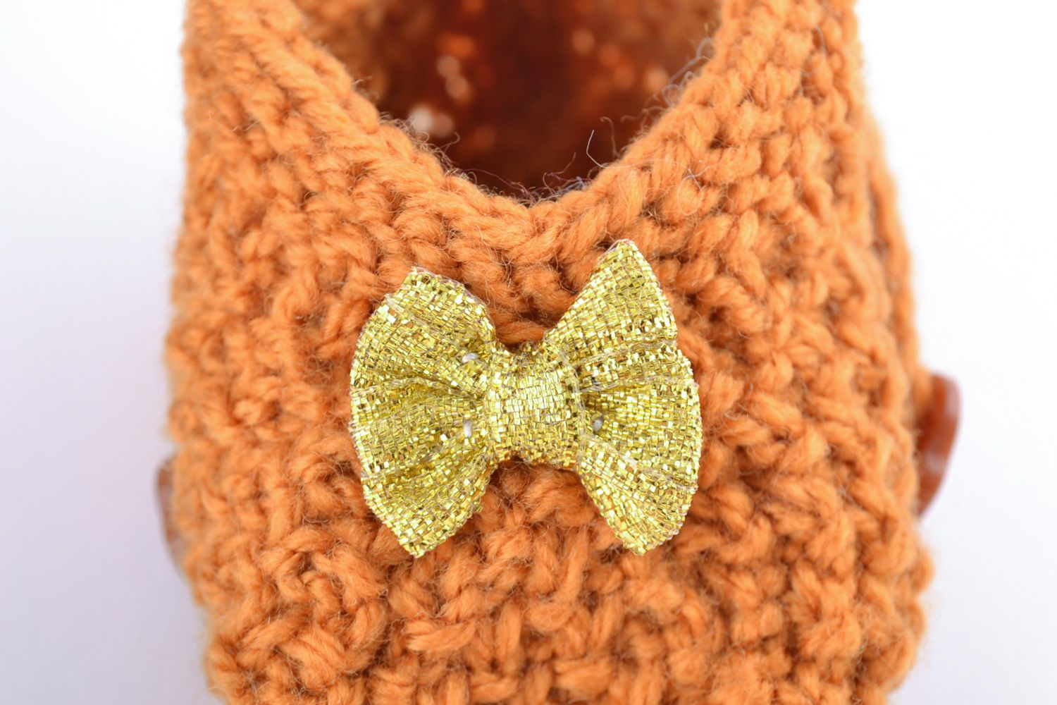 Handmade warm baby booties knitted of wool of light brown color for little girl photo 3