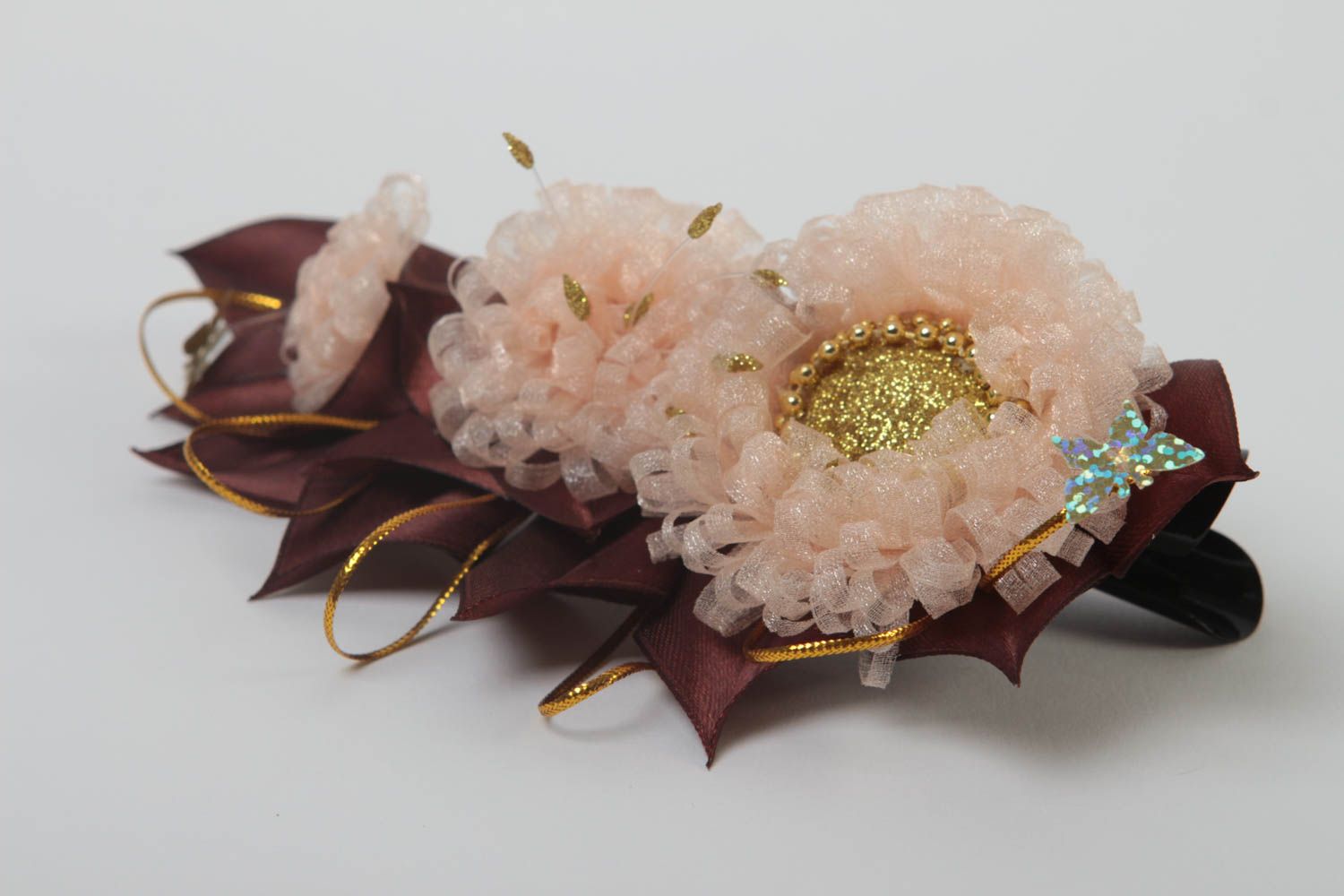 Beautiful handmade kanzashi flower hair clip baby hair flowers in hair photo 2