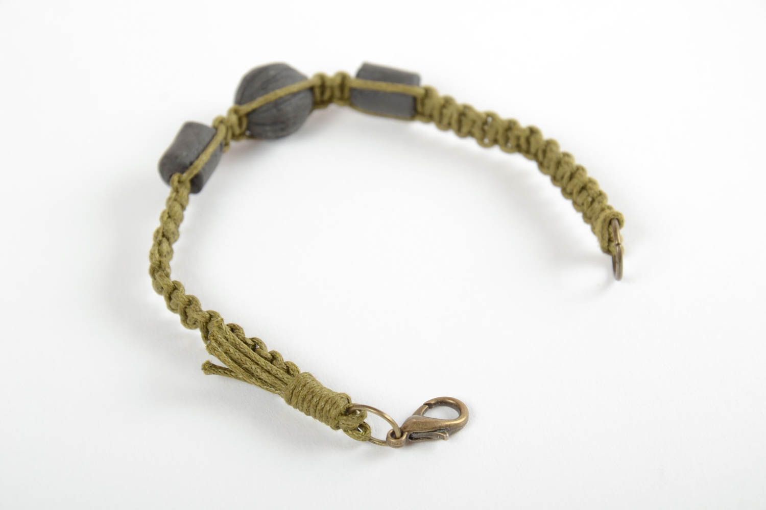 Bracelet textile Bijou fait main vert lacet perles argile Accessoire femme photo 4