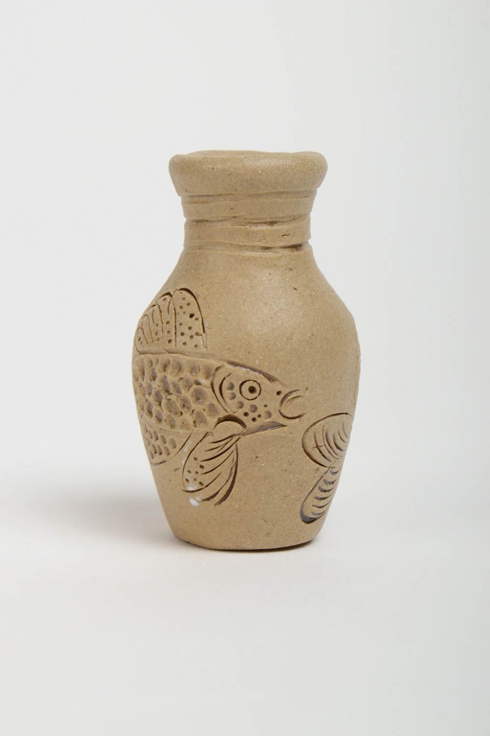 Декоративный кувшин ручной работы из глины с рисунком миниатюрный красивый фото 2