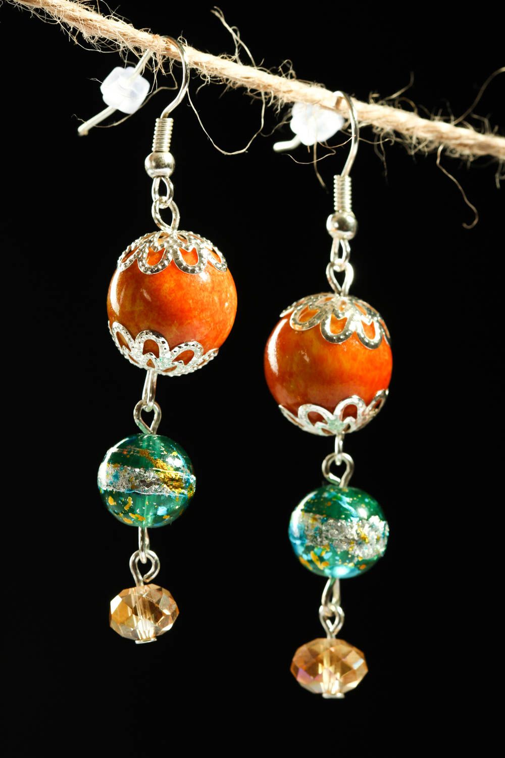 Handmade glass earrings long earrings with glass charms fashion jewelry photo 1