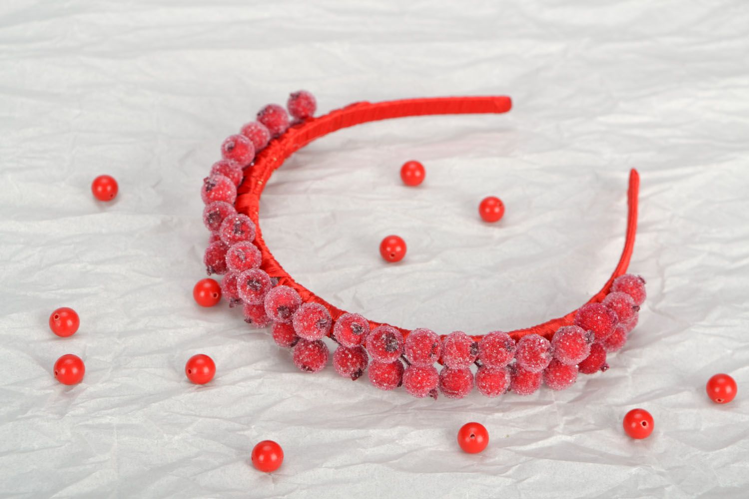 Homemade headband with red berries photo 1
