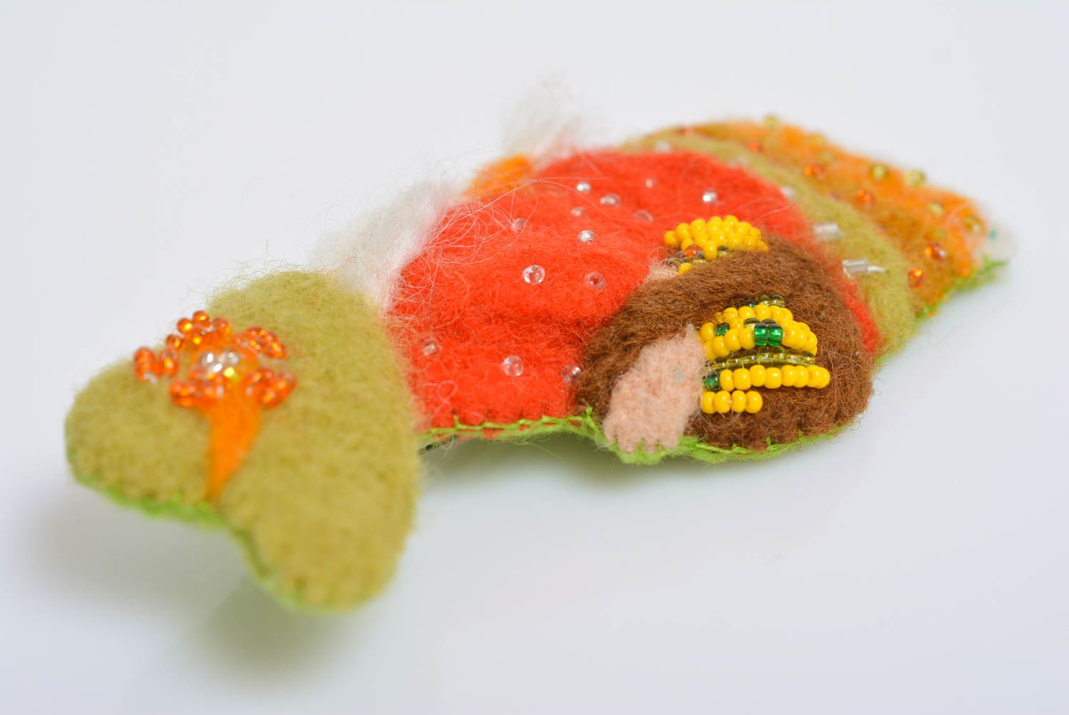 Small colorful handmade designer felted wool brooch in the shape of girl photo 2
