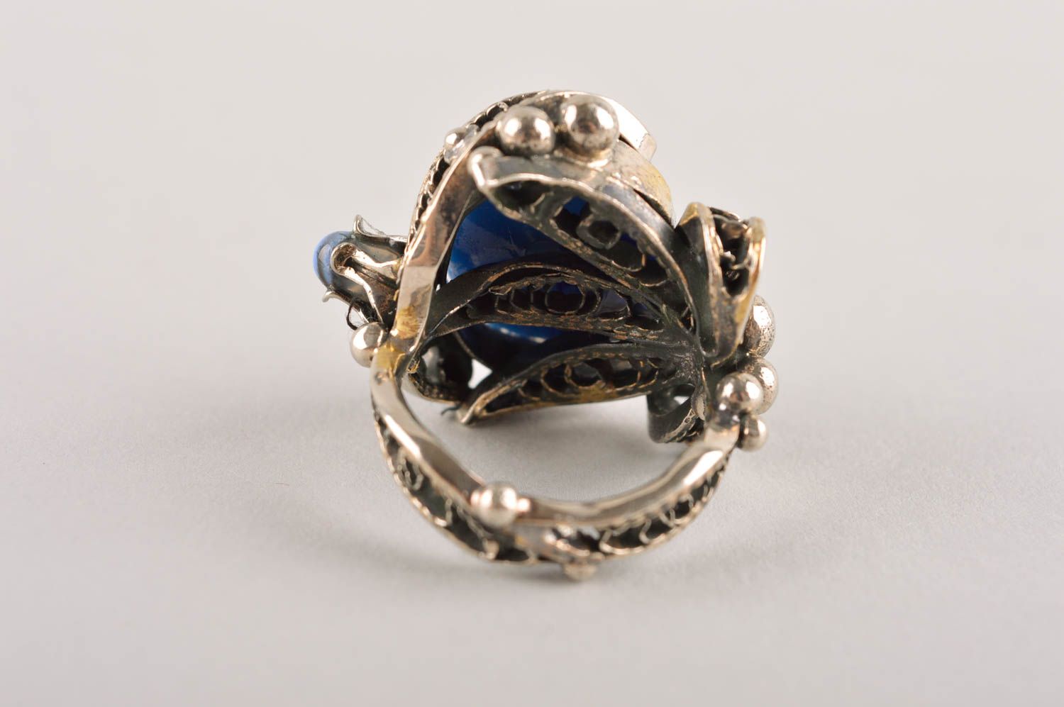 Metall Ring handgeschaffen Ring am Finger stilvoller Damen Modeschmuck blau foto 4
