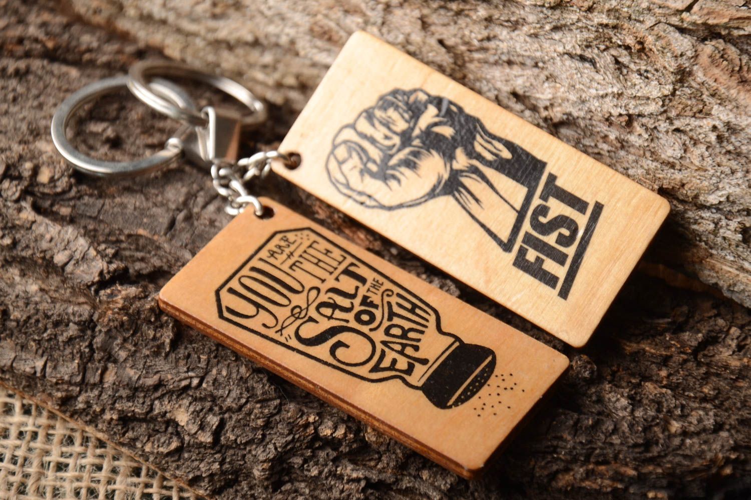 Handmade designer accessories wooden gifts wooden keychains 2 key rings  photo 1