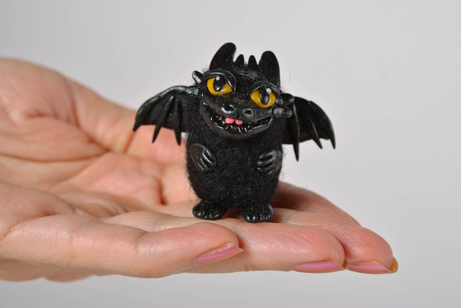 Woolen handmade figurine unusual statuette bat designer beautiful toy bat photo 4