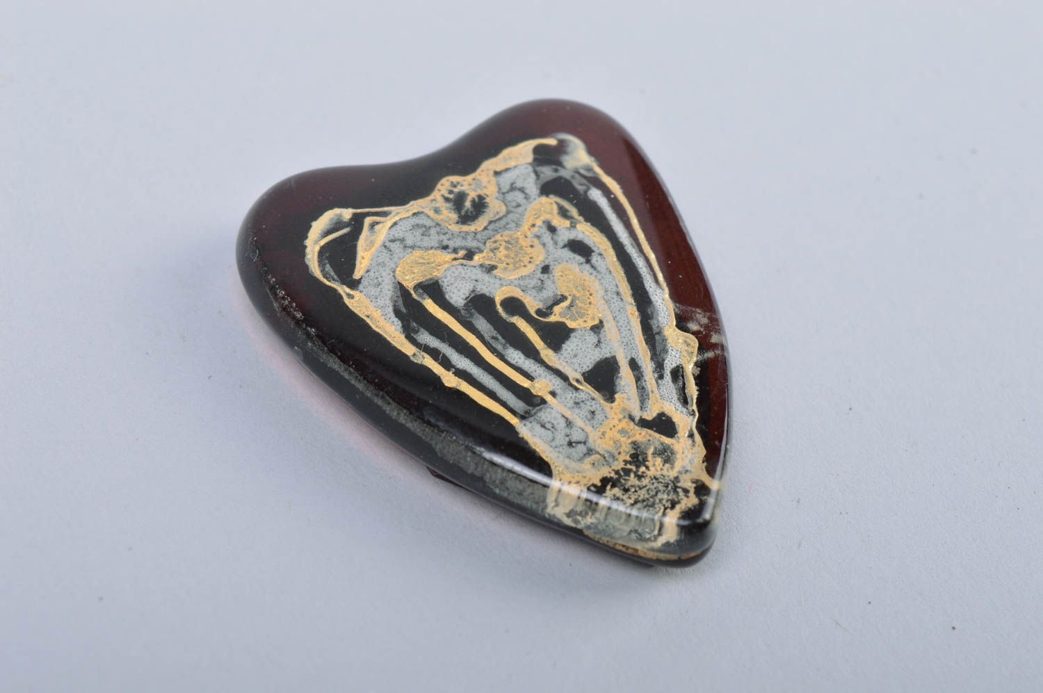 Handmade dark heart shaped designer fused glass fridge magnet for interior decor photo 3