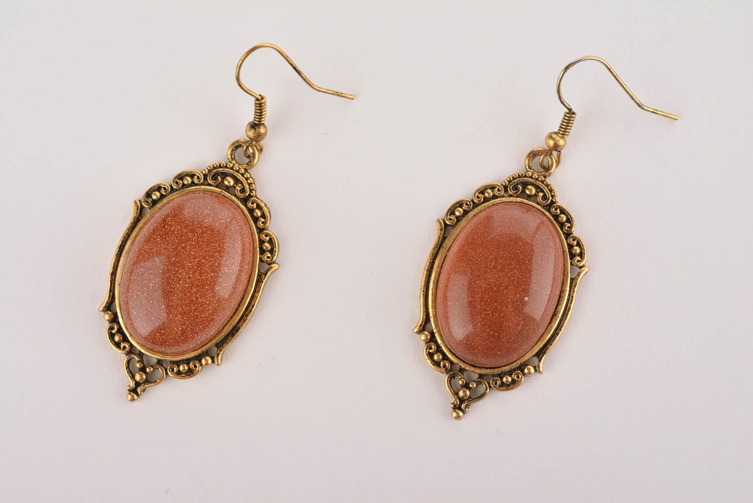 Unusual beautiful earrings handmade designer earrings brown oval jewelry photo 4