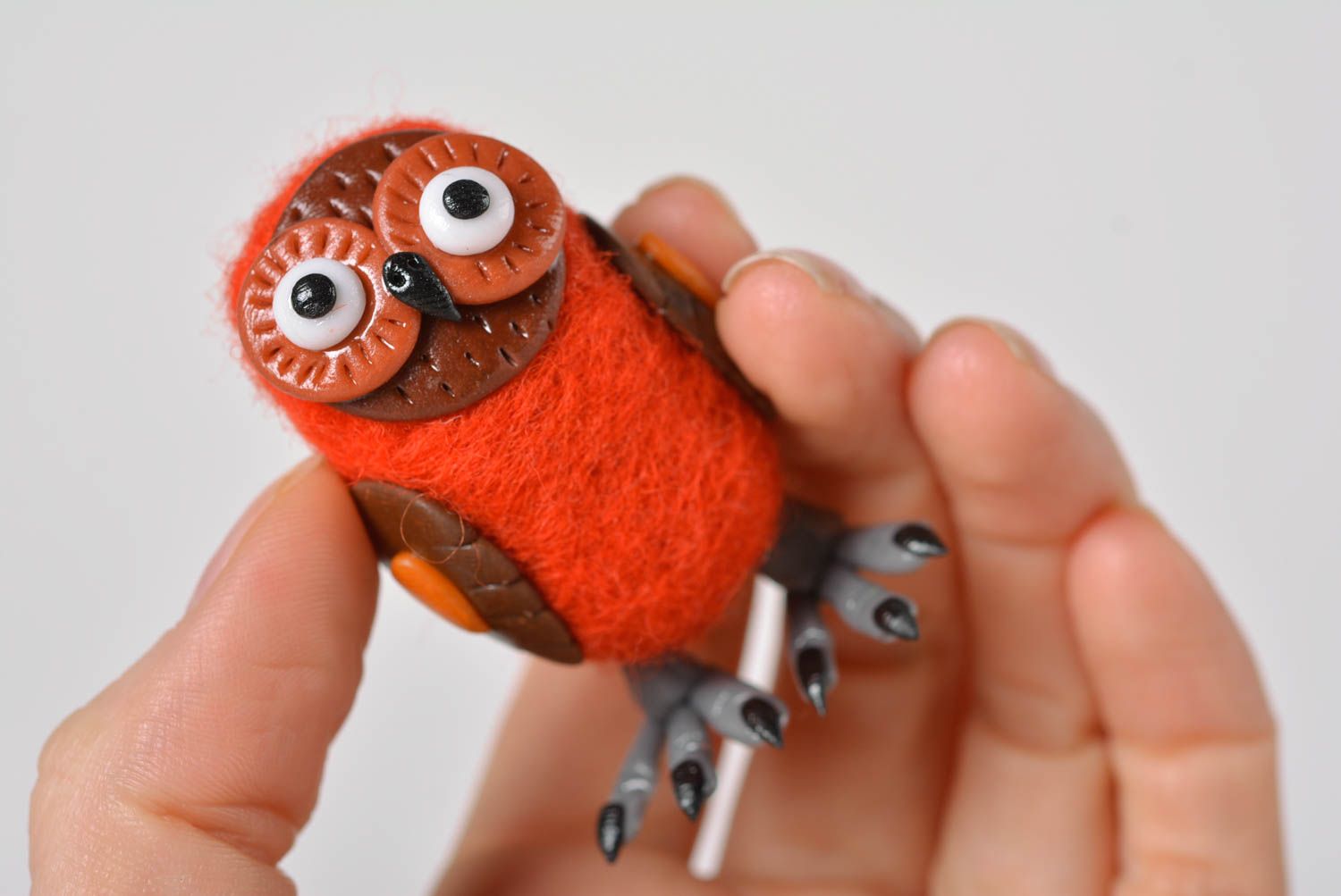 Валяная игрушка хэнд мэйд фигурка из пластики игрушка из шерсти Оранжевая сова фото 5