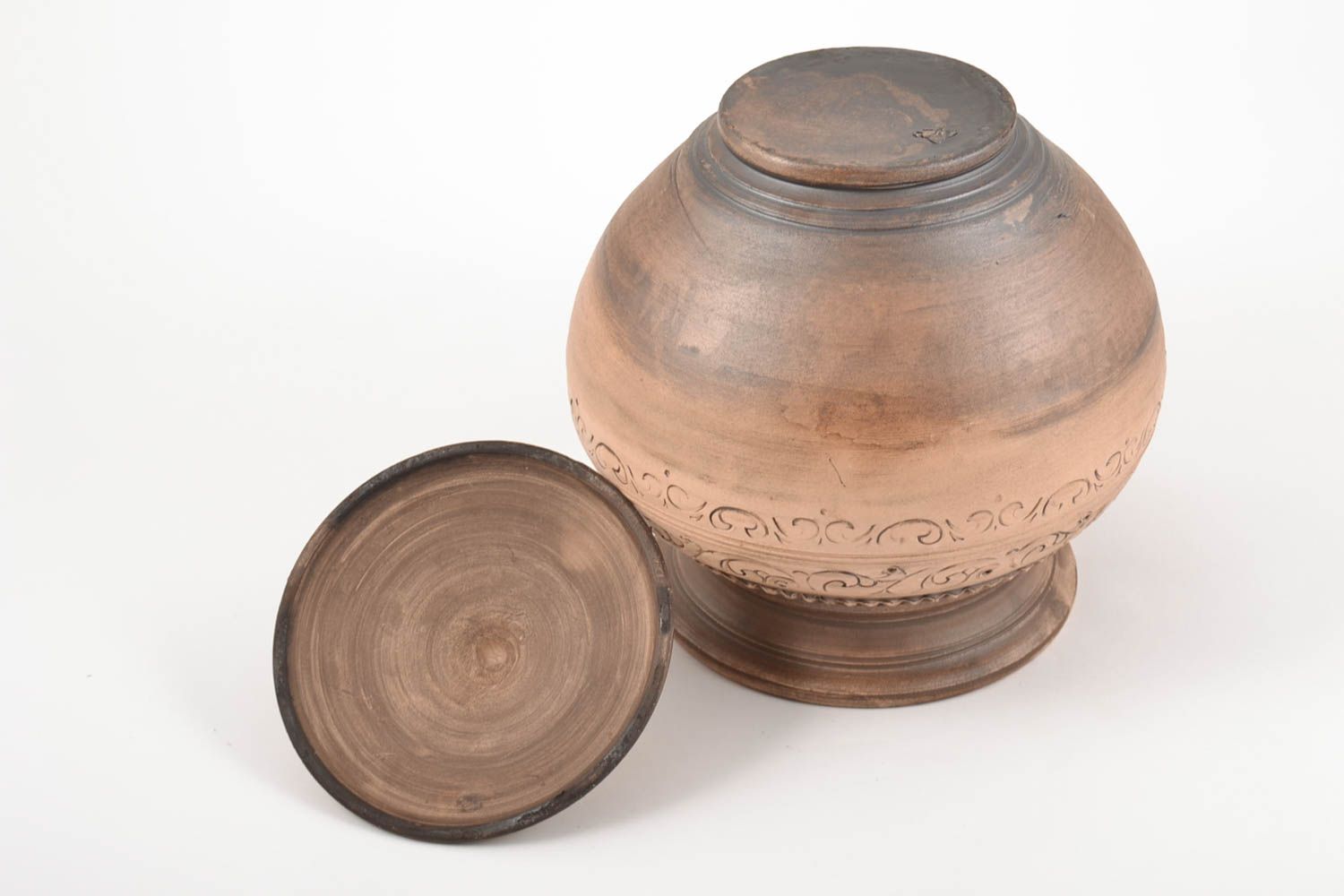 Pote de cerámica para cocer al horno hecho a mano con ornamento 5 litros foto 5