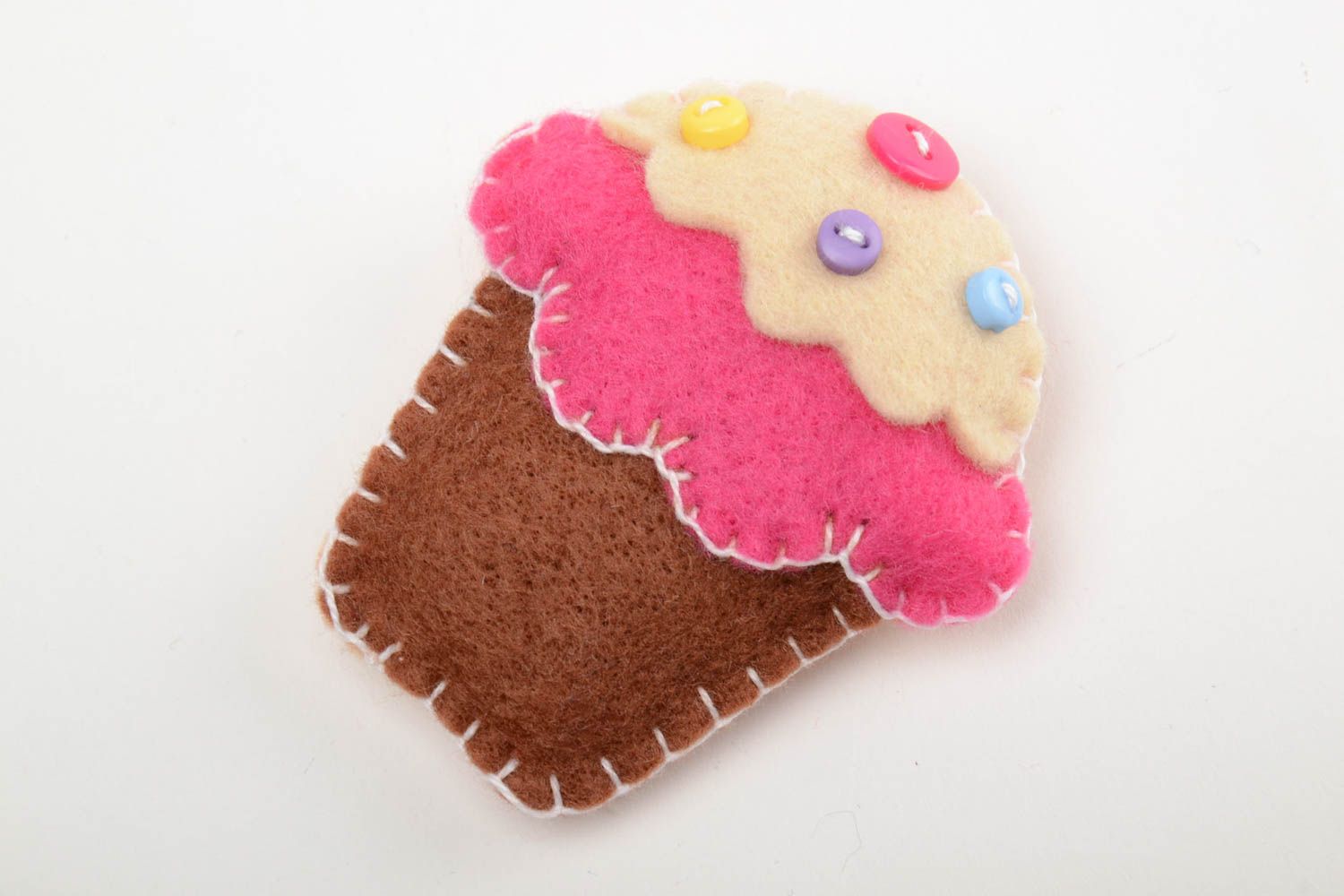Handmade decorative colorful felt soft toy fridge magnet cupcake with buttons photo 2