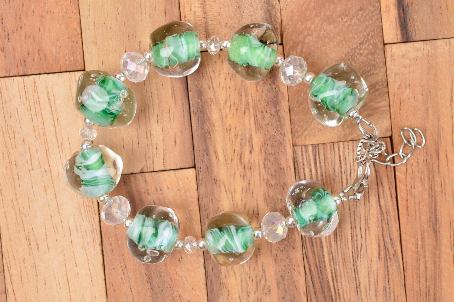 Bracelet verre Bijou fait main design perles transparentes Accessoire femme photo 3